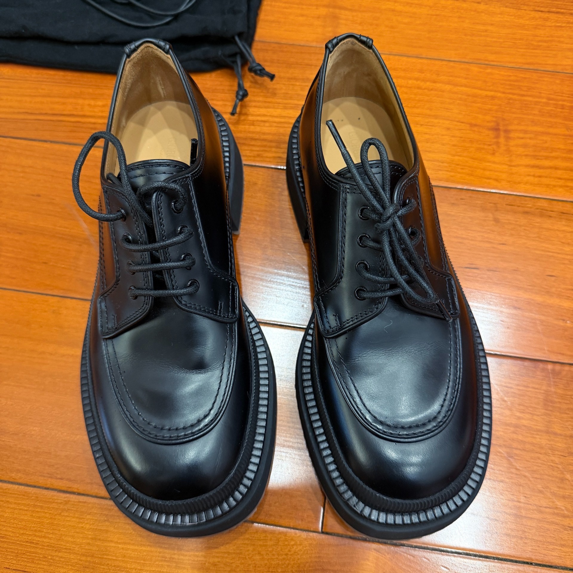 Giorgio Armani Black Leather Derby Shoes — front