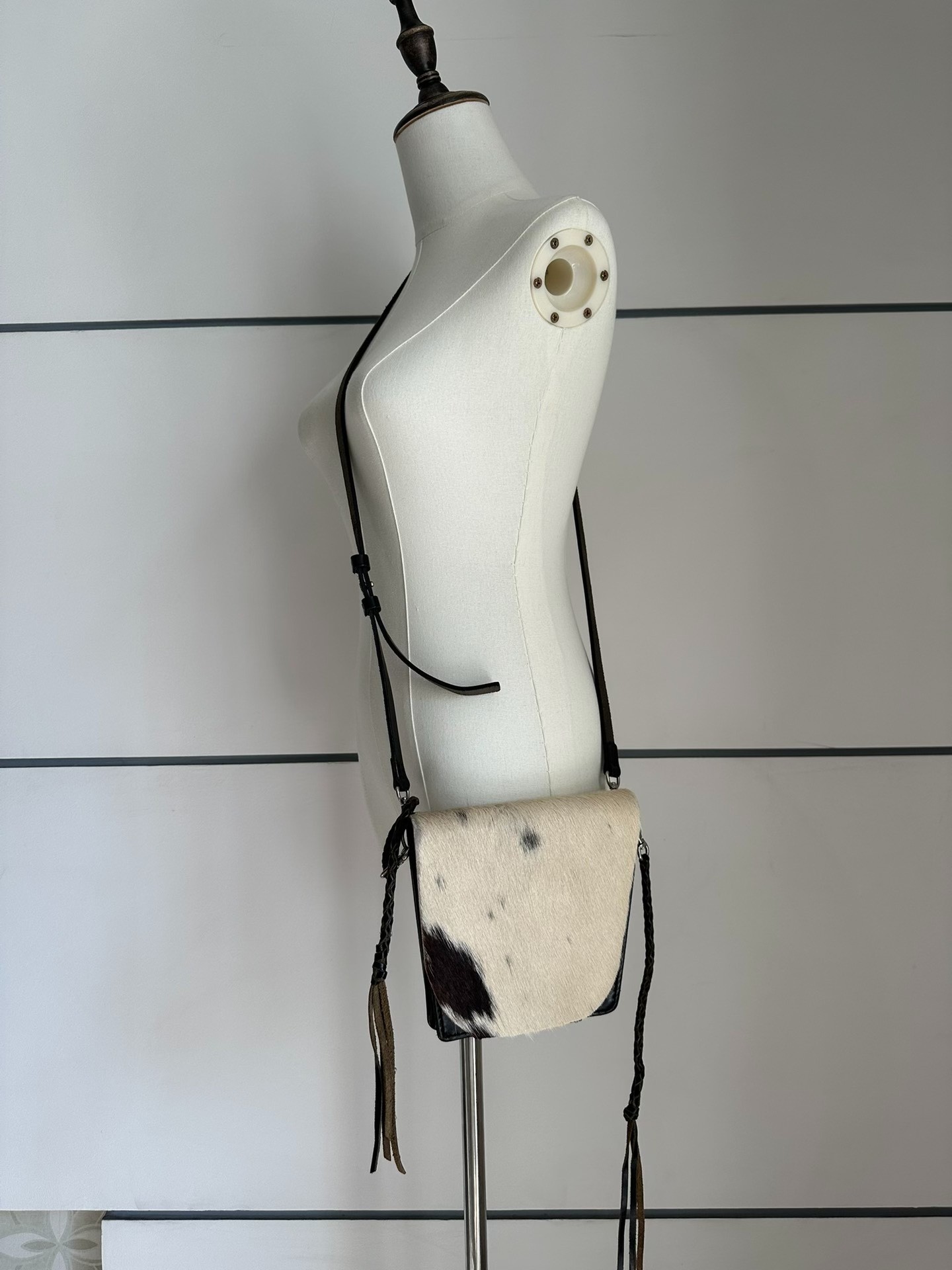 Y's Yohji Yamamoto Cow-Print Horsehair Bag — front