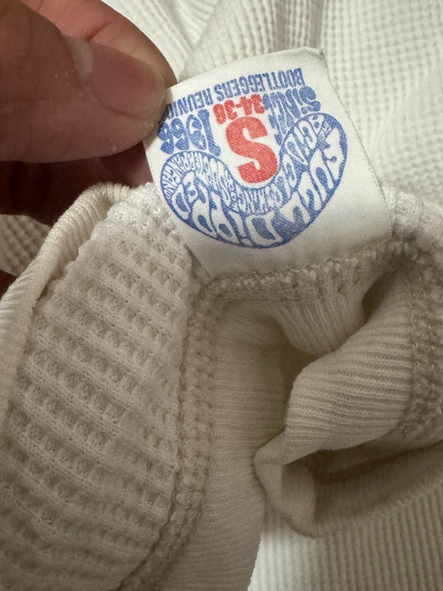 Freewheelers Waffle White Long-sleeve Tee — detail