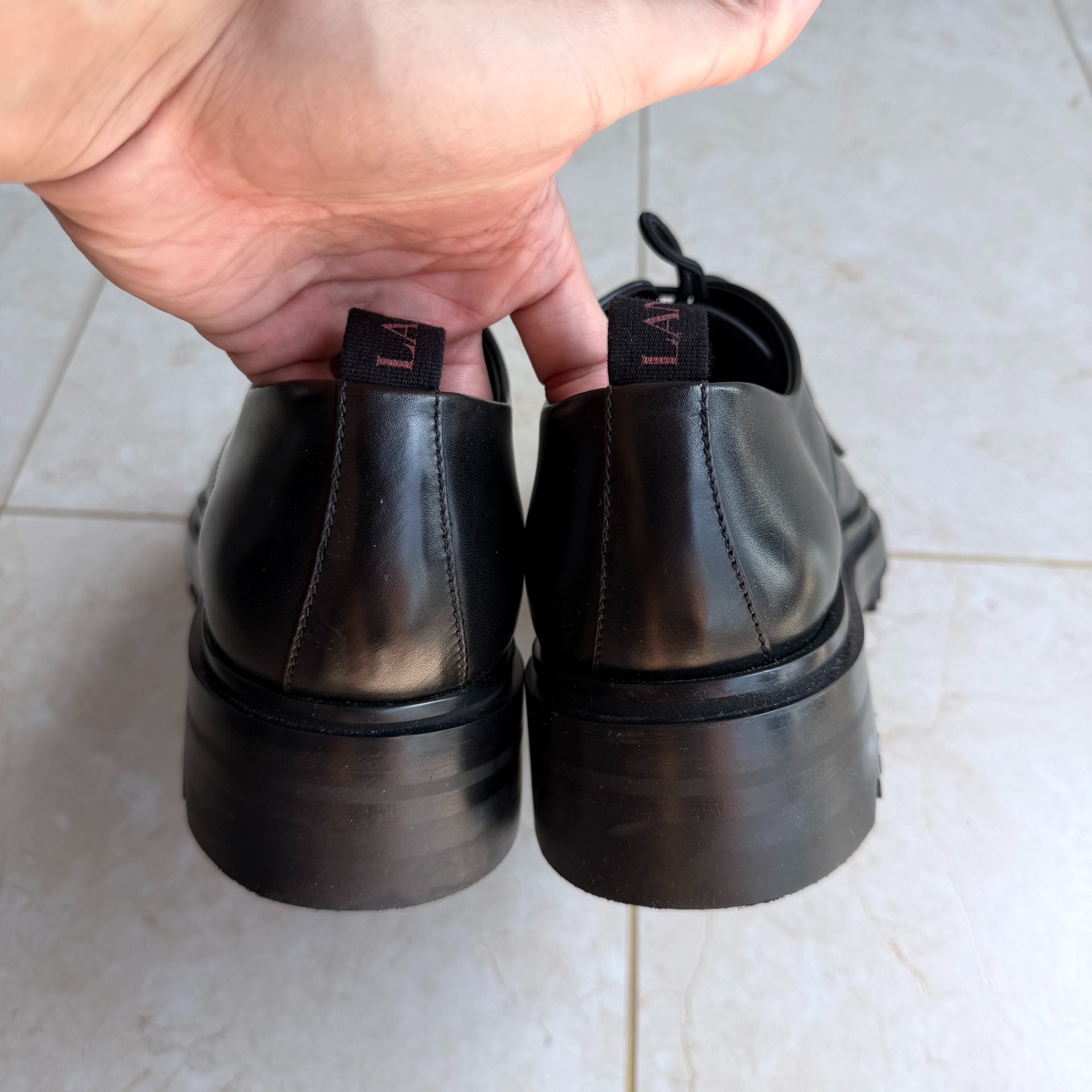 Lanvin Black Leather Derby Shoes — label