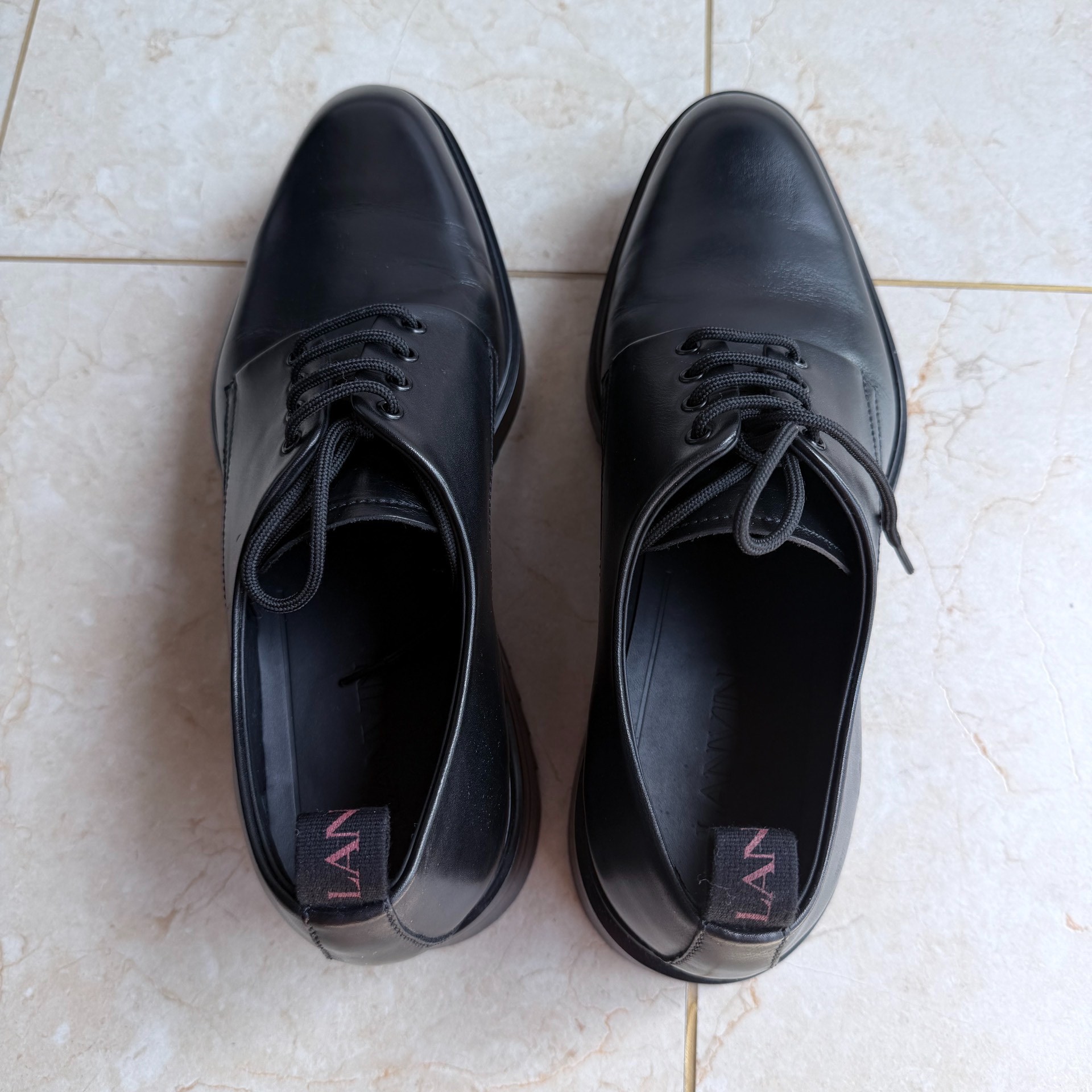 Lanvin Black Leather Derby Shoes — detail