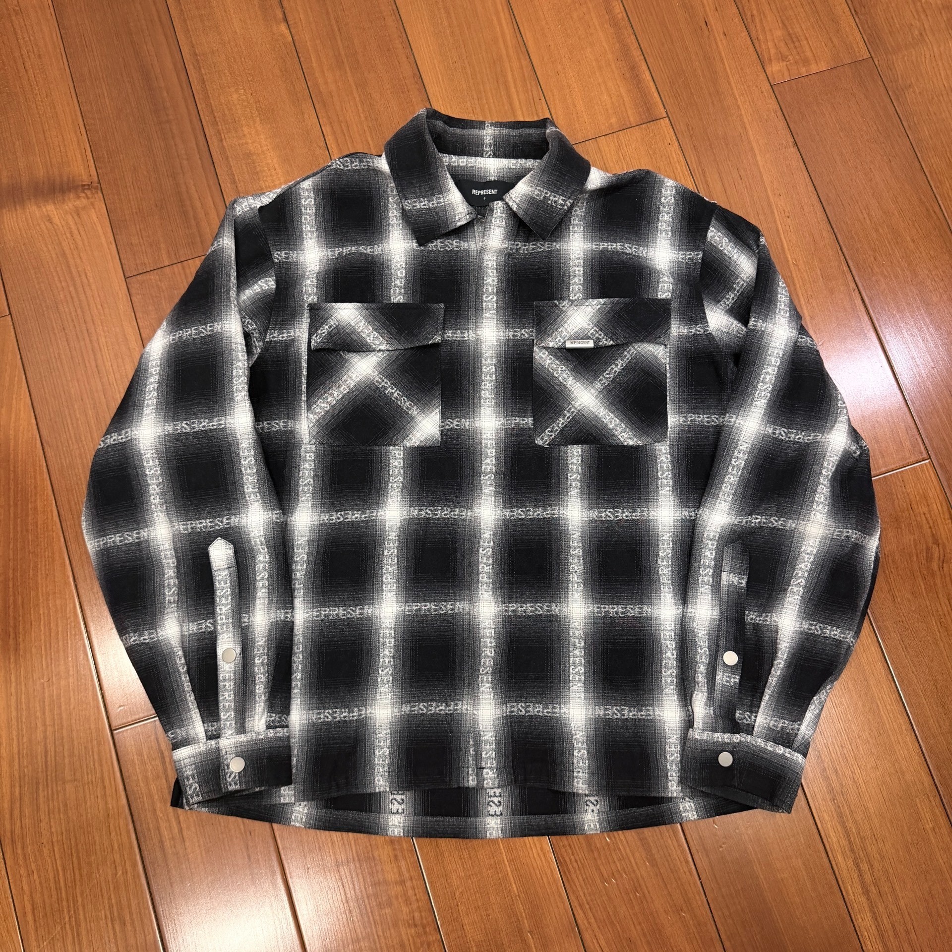 Represent Black White Plaid Shirt Jacket