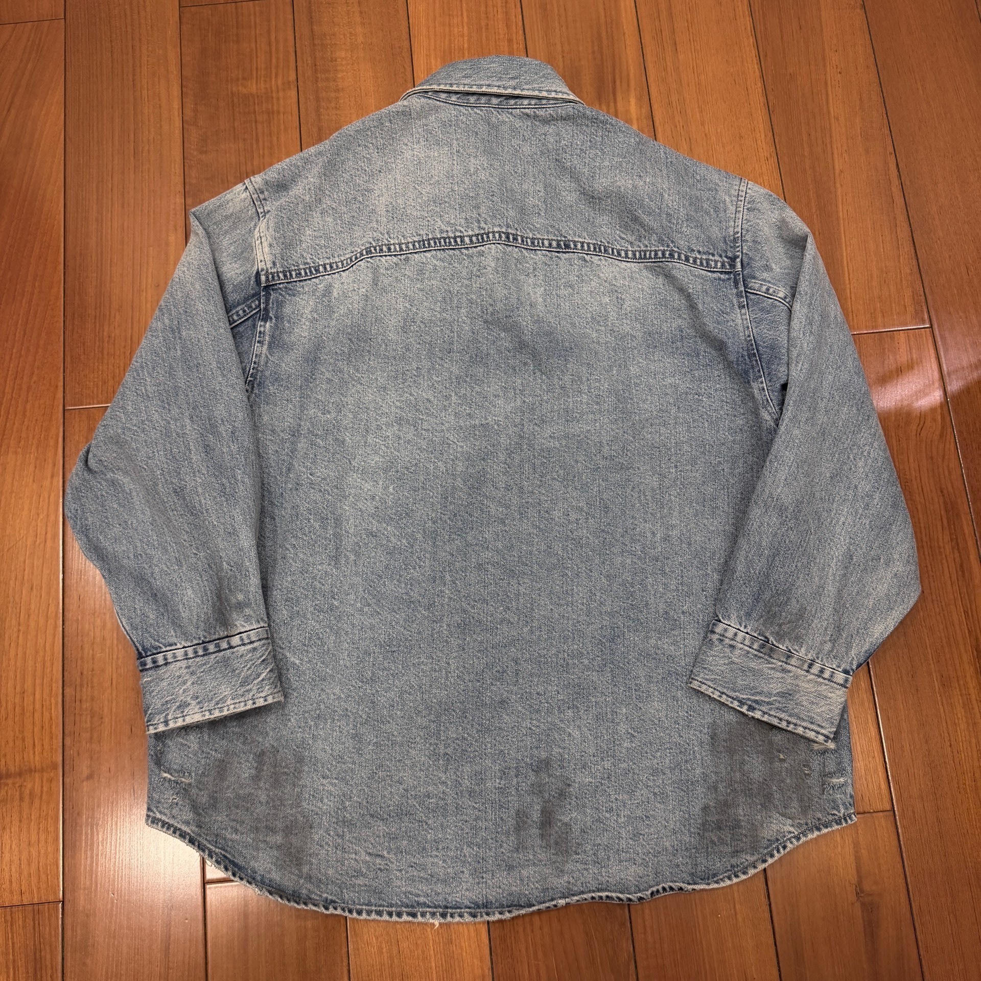 Distressed Light Blue Denim Shirt Jacket — front