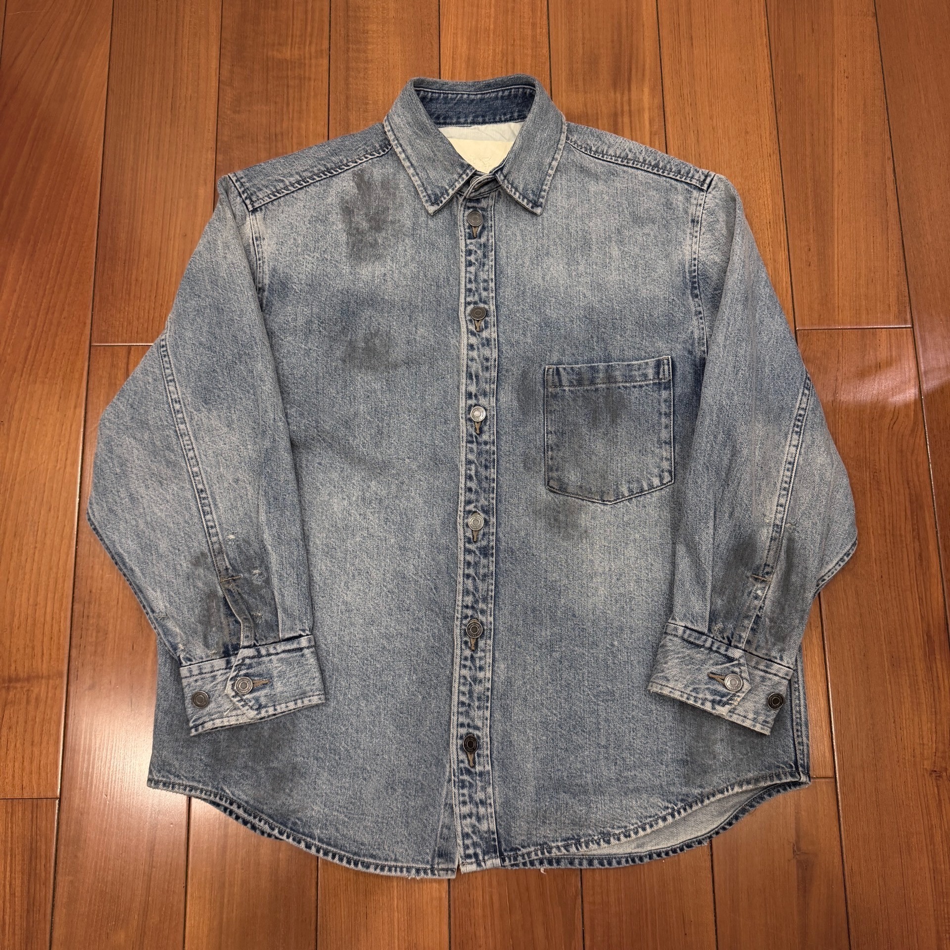Distressed Light Blue Denim Shirt Jacket