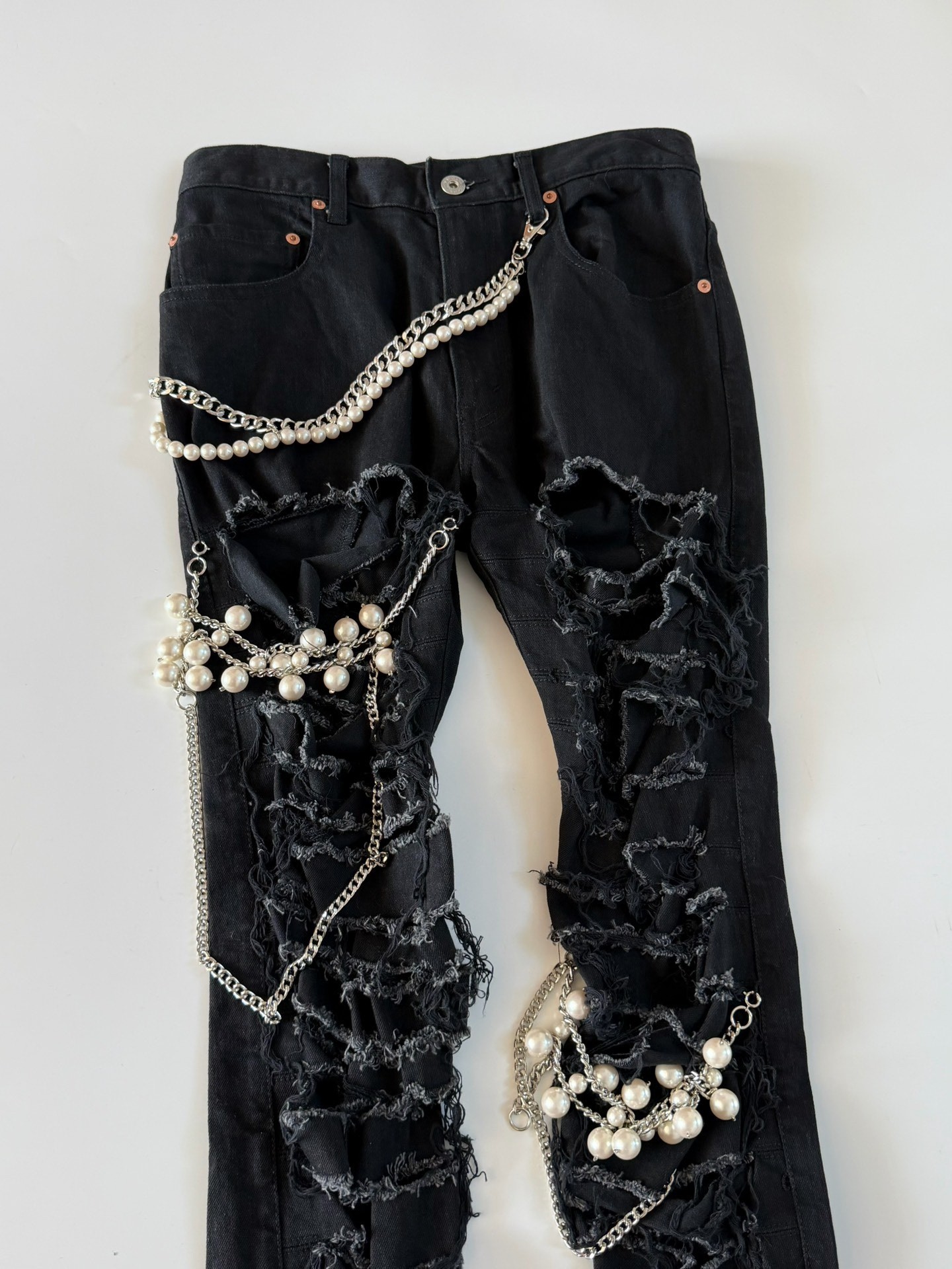 Junya Watanabe Distressed Beaded Jeans — detail