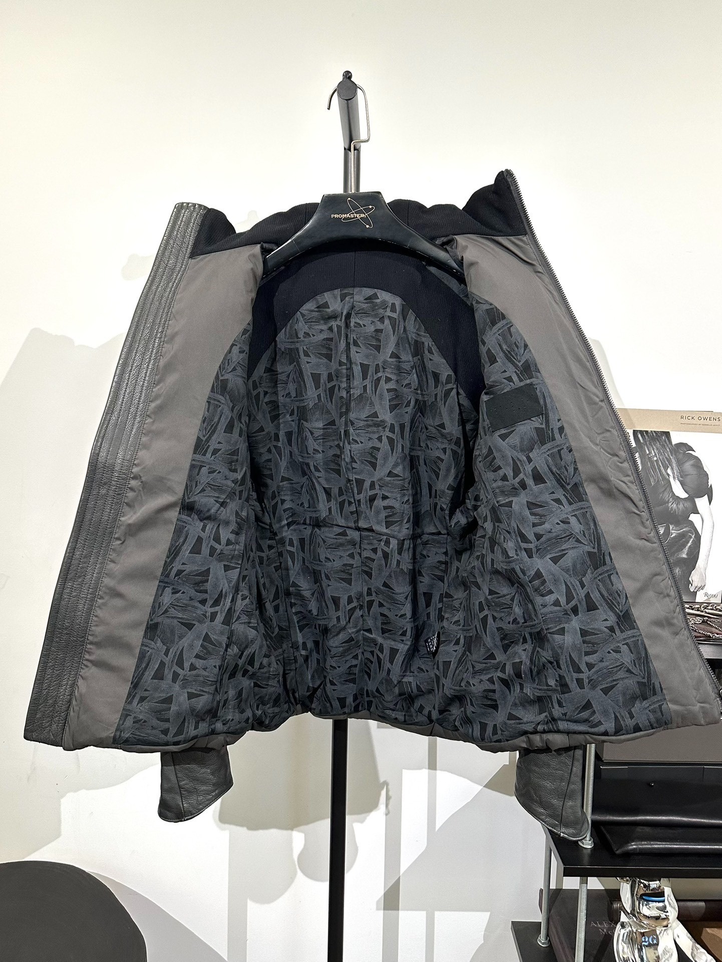 DEVOA Leather-Sleeved Quilted Puffer Jacket — label