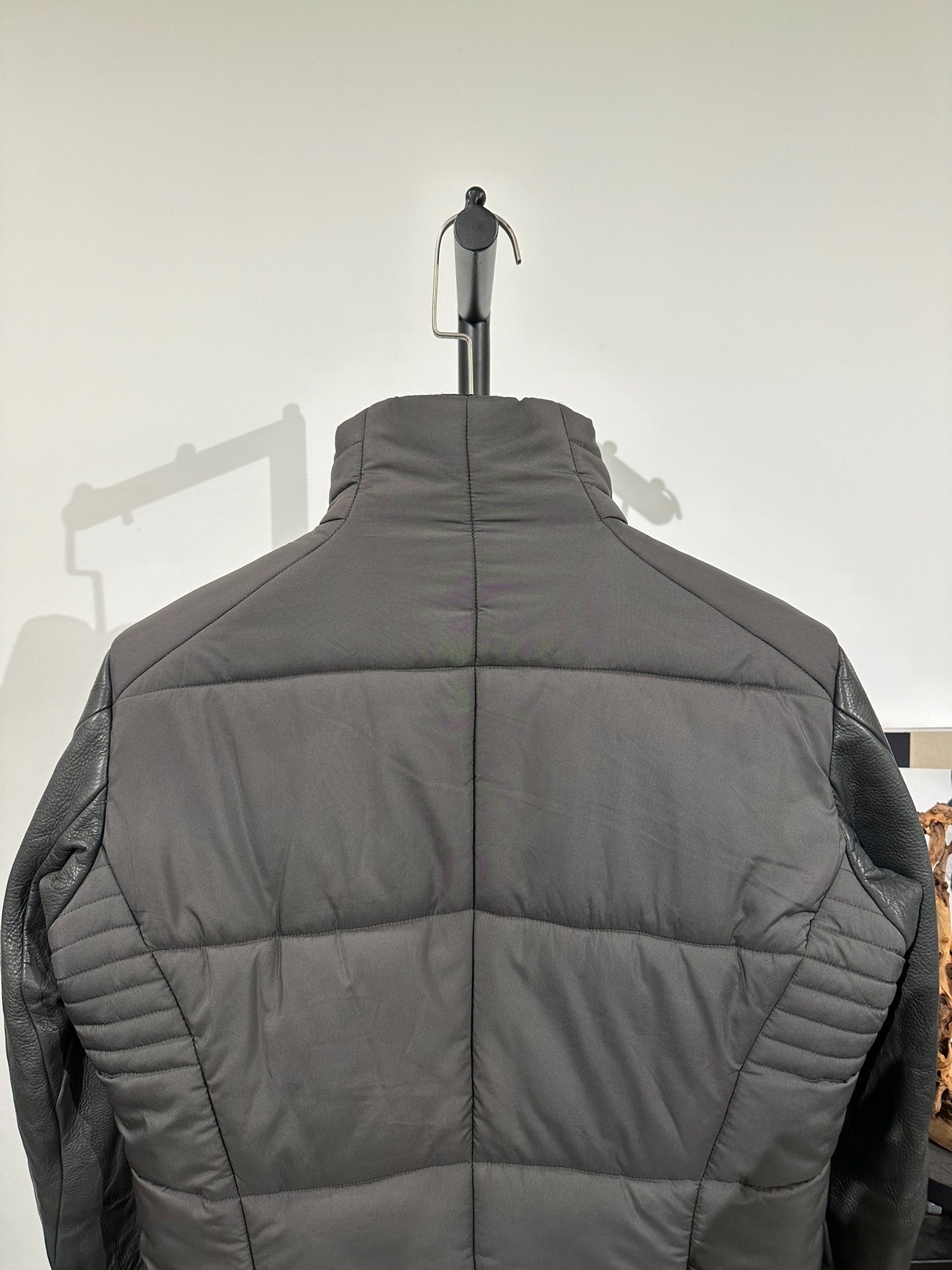 DEVOA Leather-Sleeved Quilted Puffer Jacket — detail