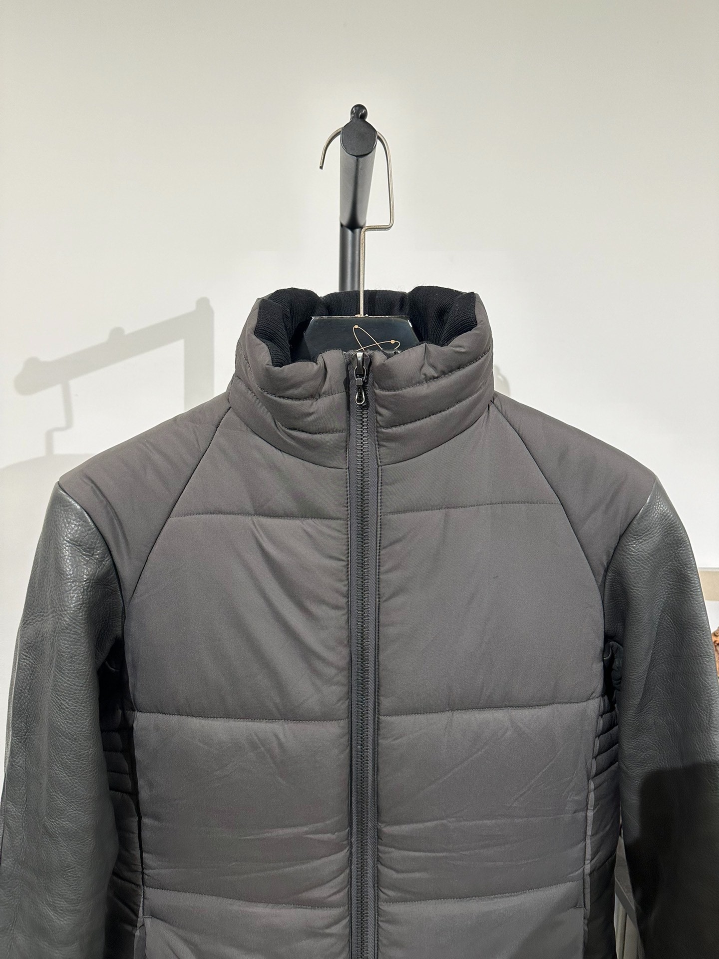 DEVOA Leather-Sleeved Quilted Puffer Jacket — back
