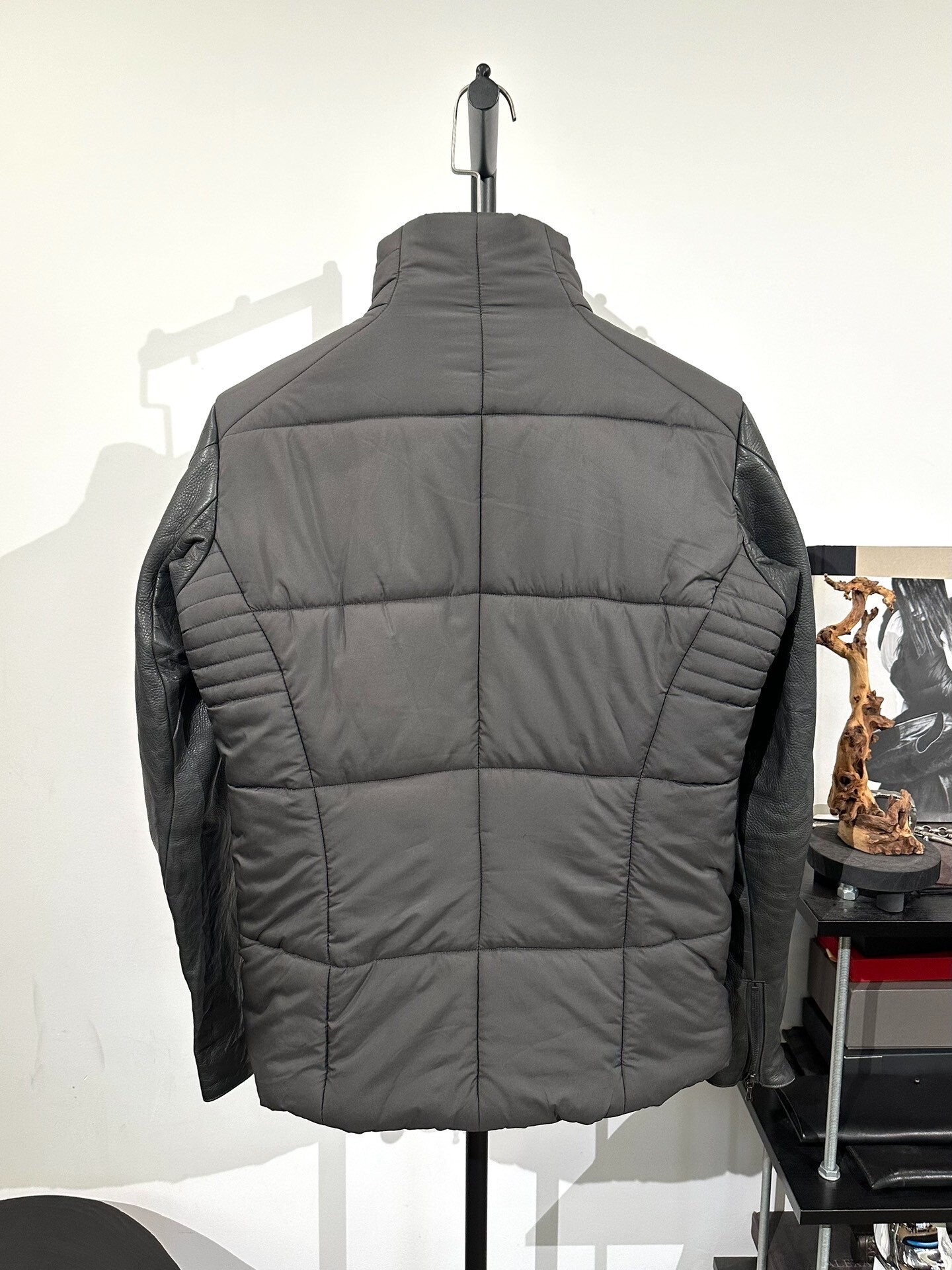 DEVOA Leather-Sleeved Quilted Puffer Jacket — front