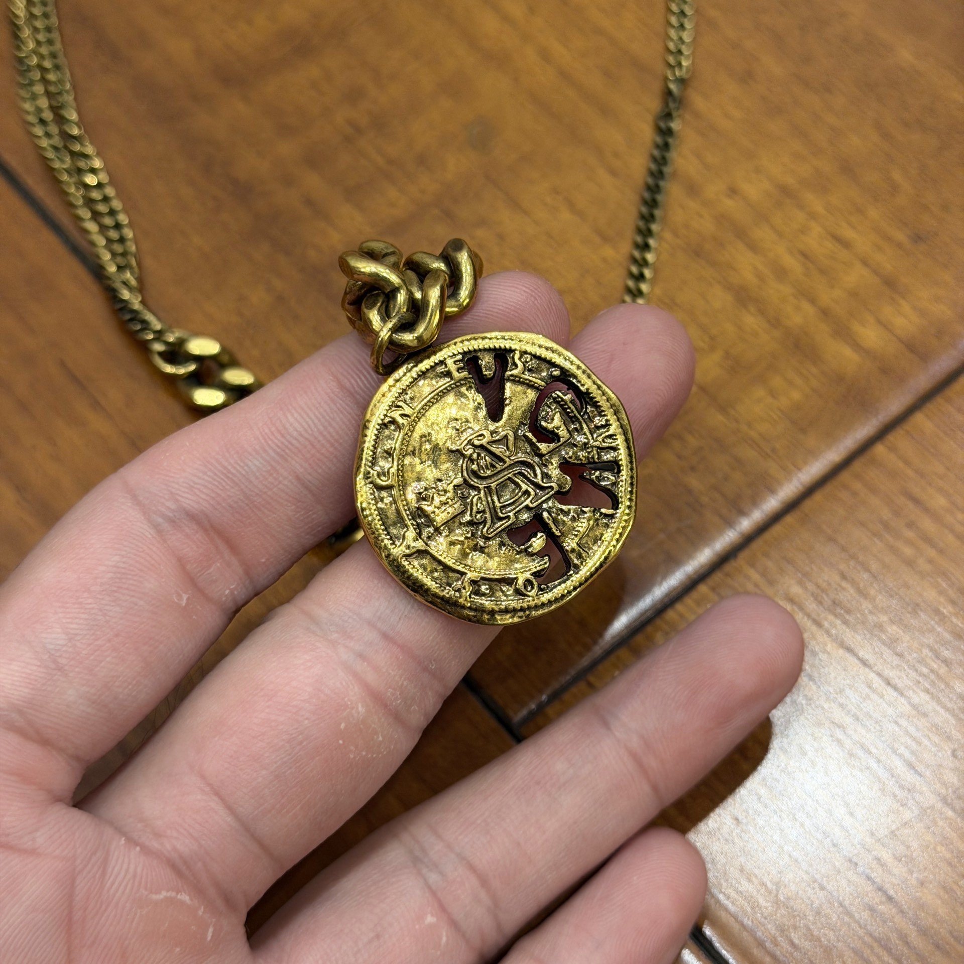 Acne Studio Gold Coin Cuban Necklace — front