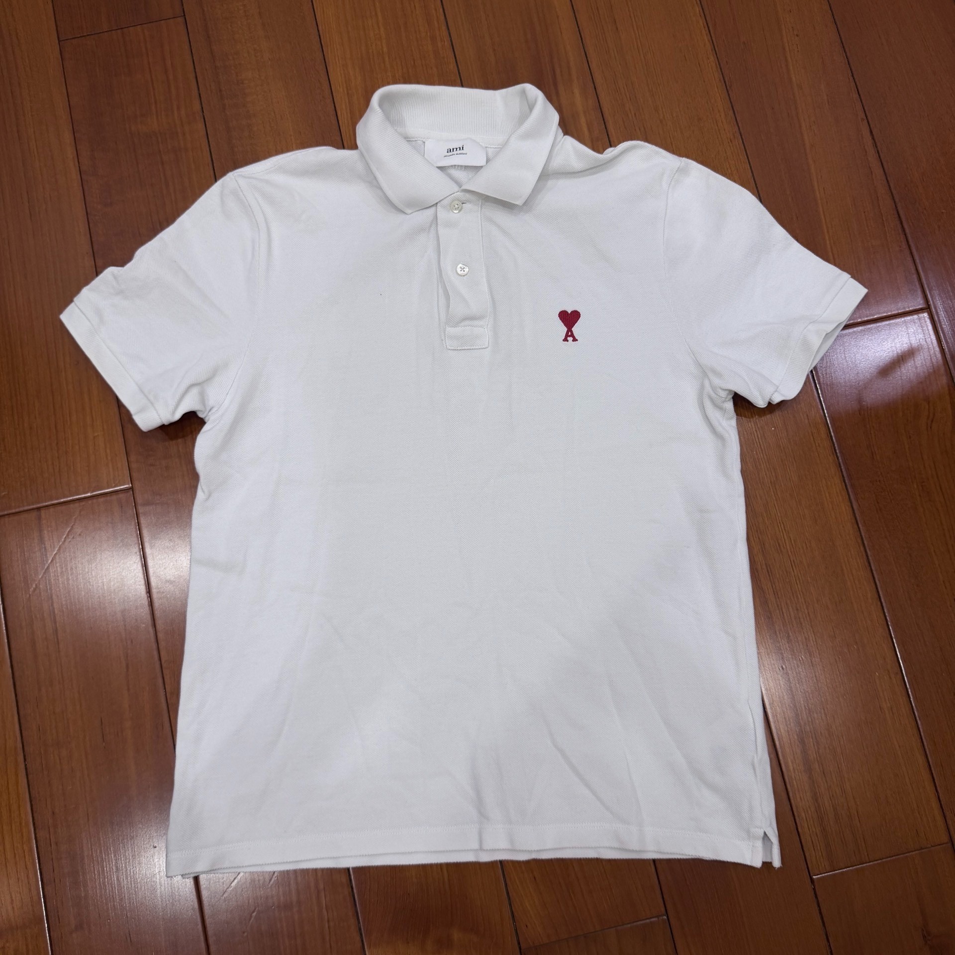 AMI Paris White Heart Logo Polo Shirt
