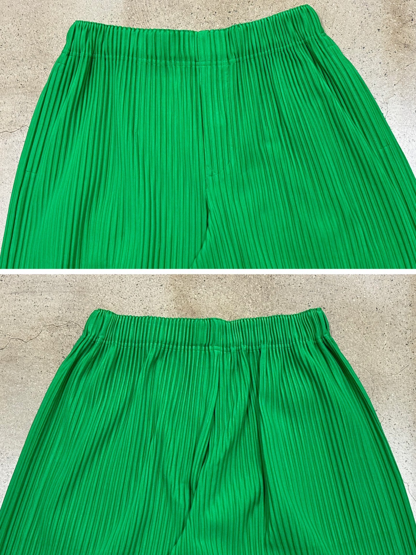 Issey Miyake Green Pleated Wide-Leg Pants — label