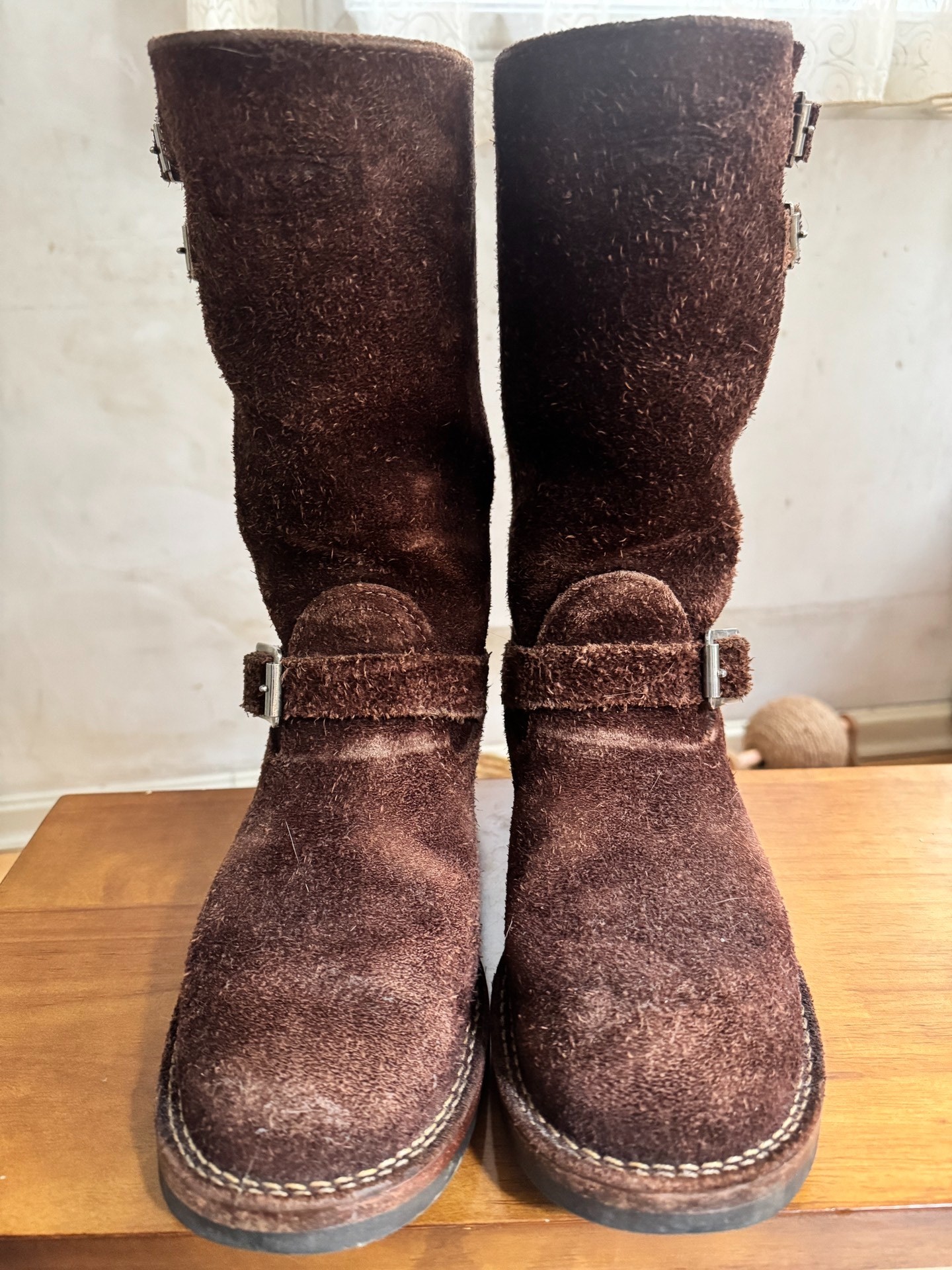 Wesco Boss Brown Suede Engineer Boots — front