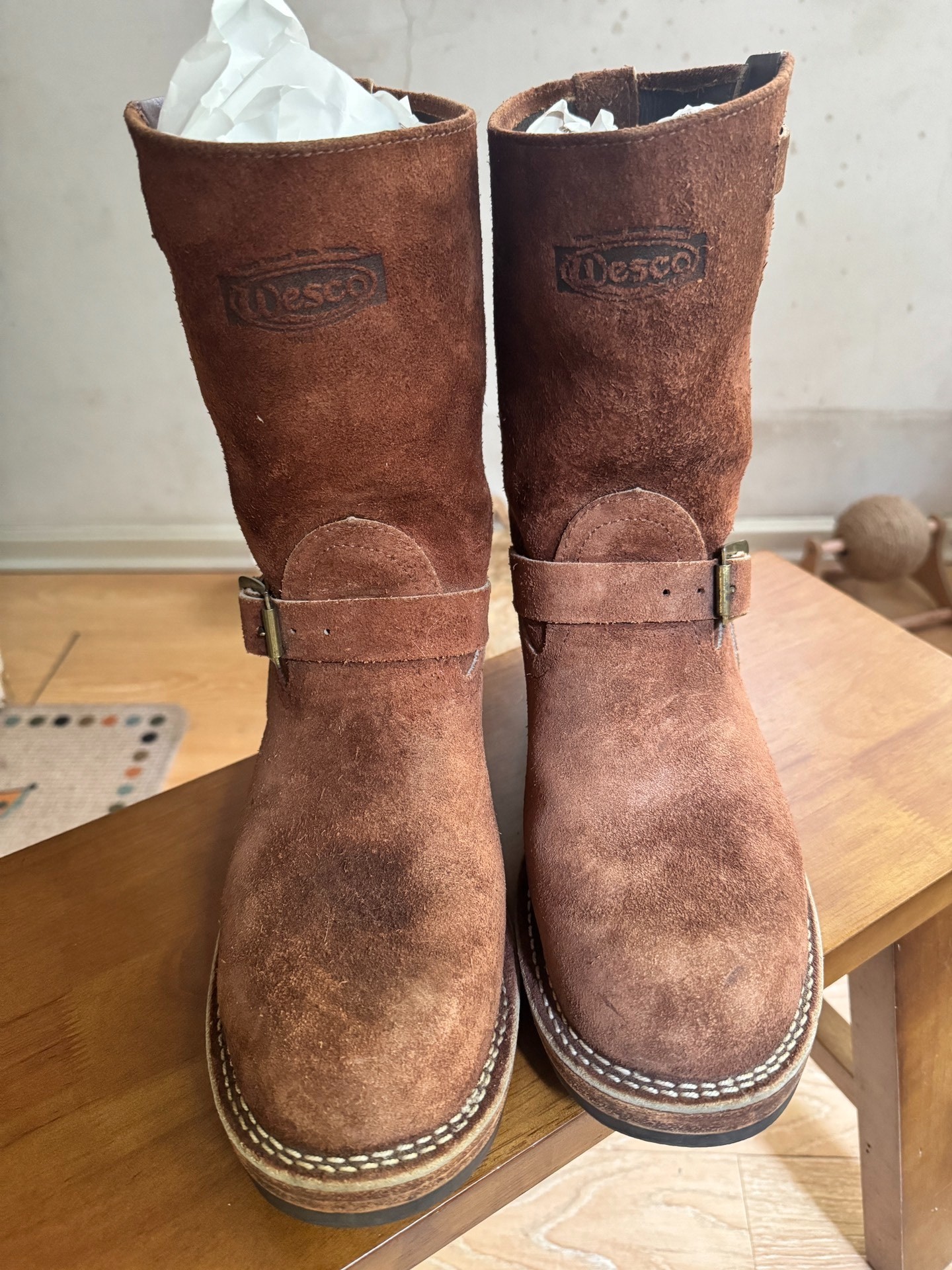 Wesco Boss Vintage Brown Suede Work Boots — front