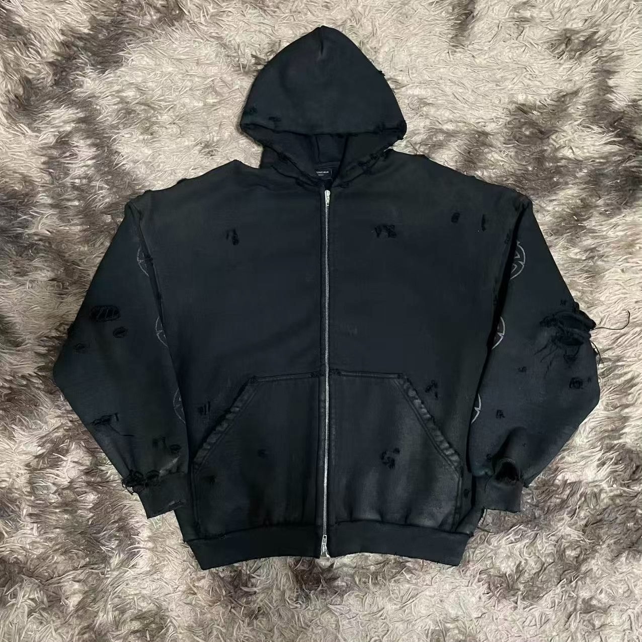 Balenciaga 23FW Distressed Zip-Up Hoodie — front