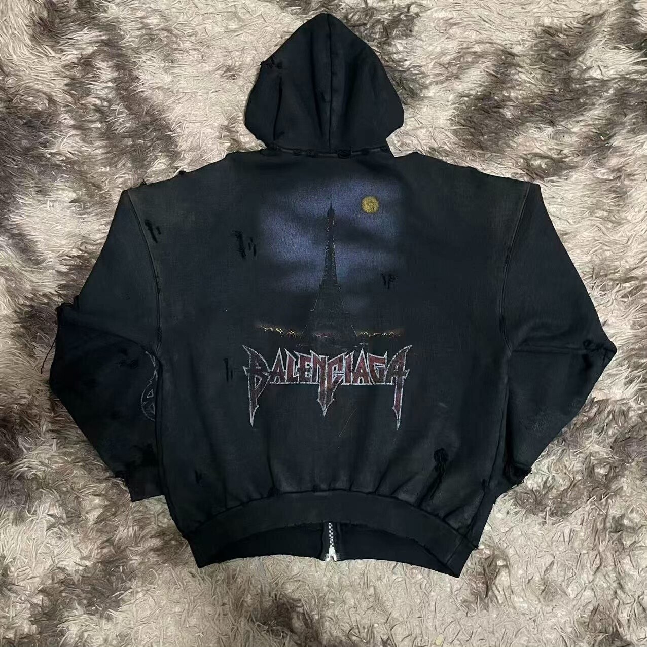 Balenciaga 23FW Distressed Zip-Up Hoodie