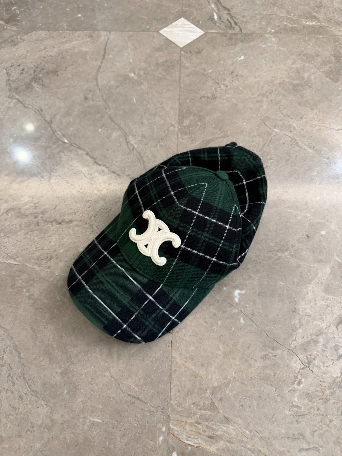 Celine Hedi Slimane Green Plaid Logo Cap — front