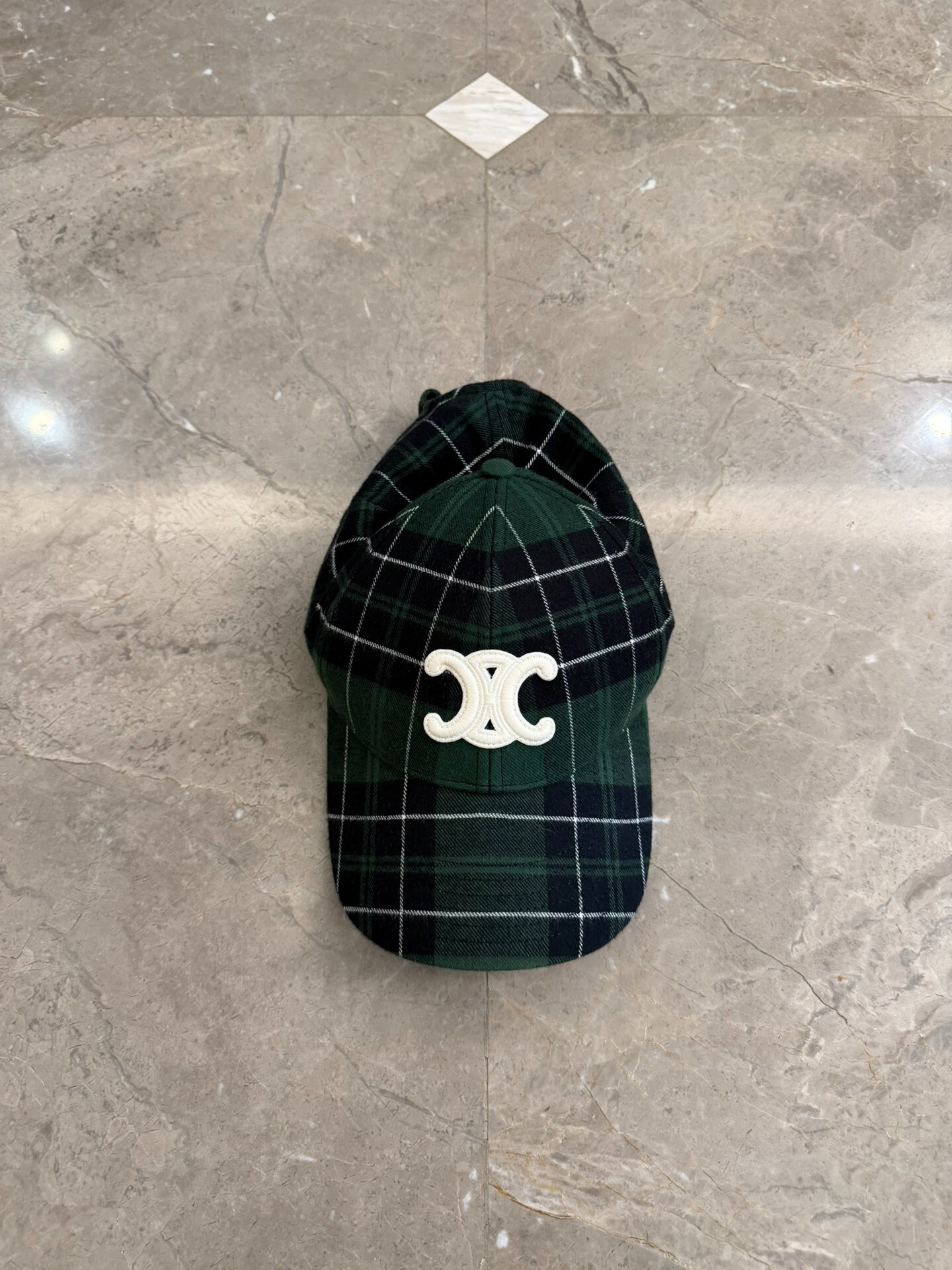 Celine Hedi Slimane Green Plaid Logo Cap