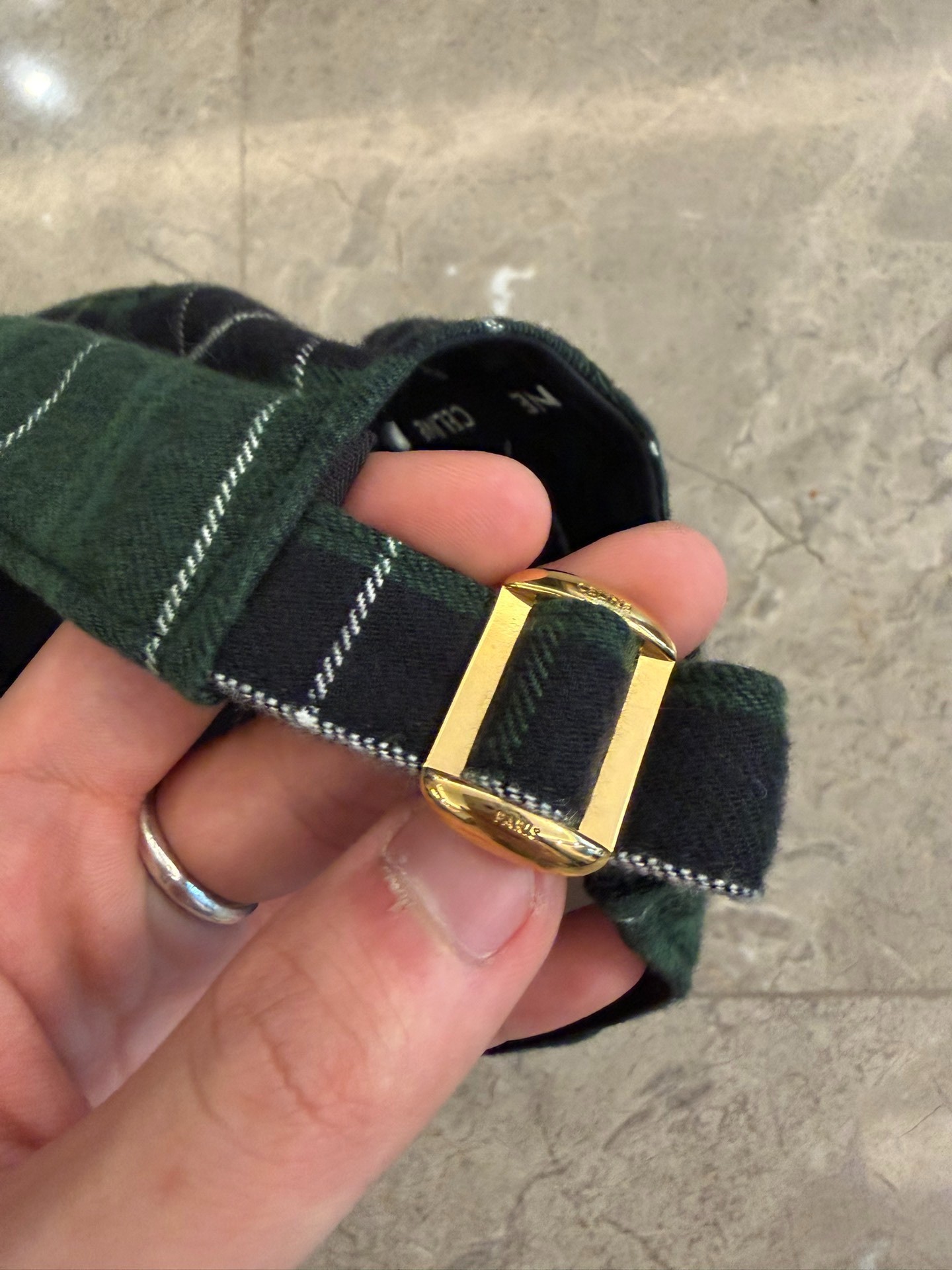 Celine Hedi Slimane Green Plaid Logo Cap — back