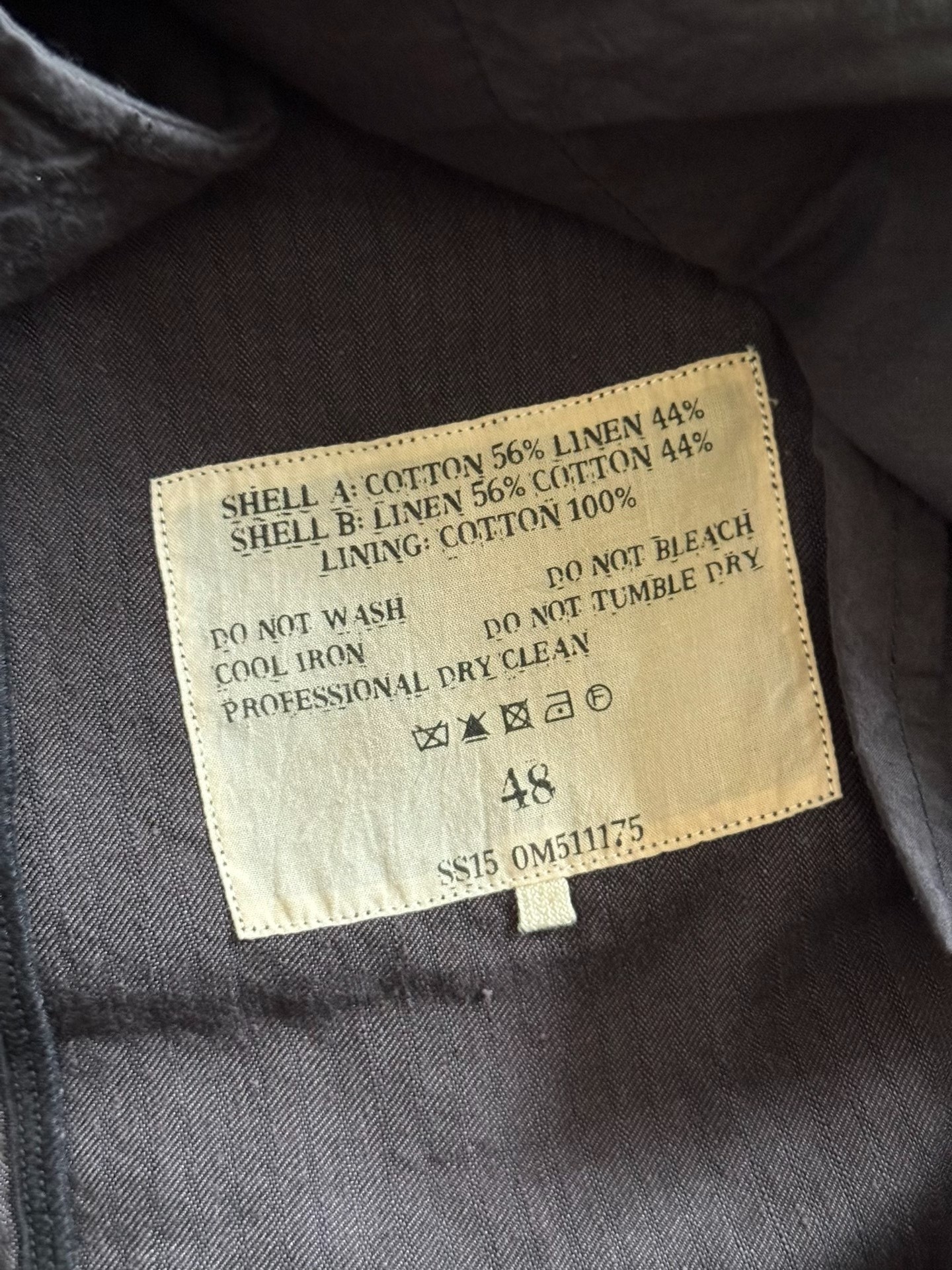 Ziggy Chen 15SS Double Sleeve Long Jacket — label