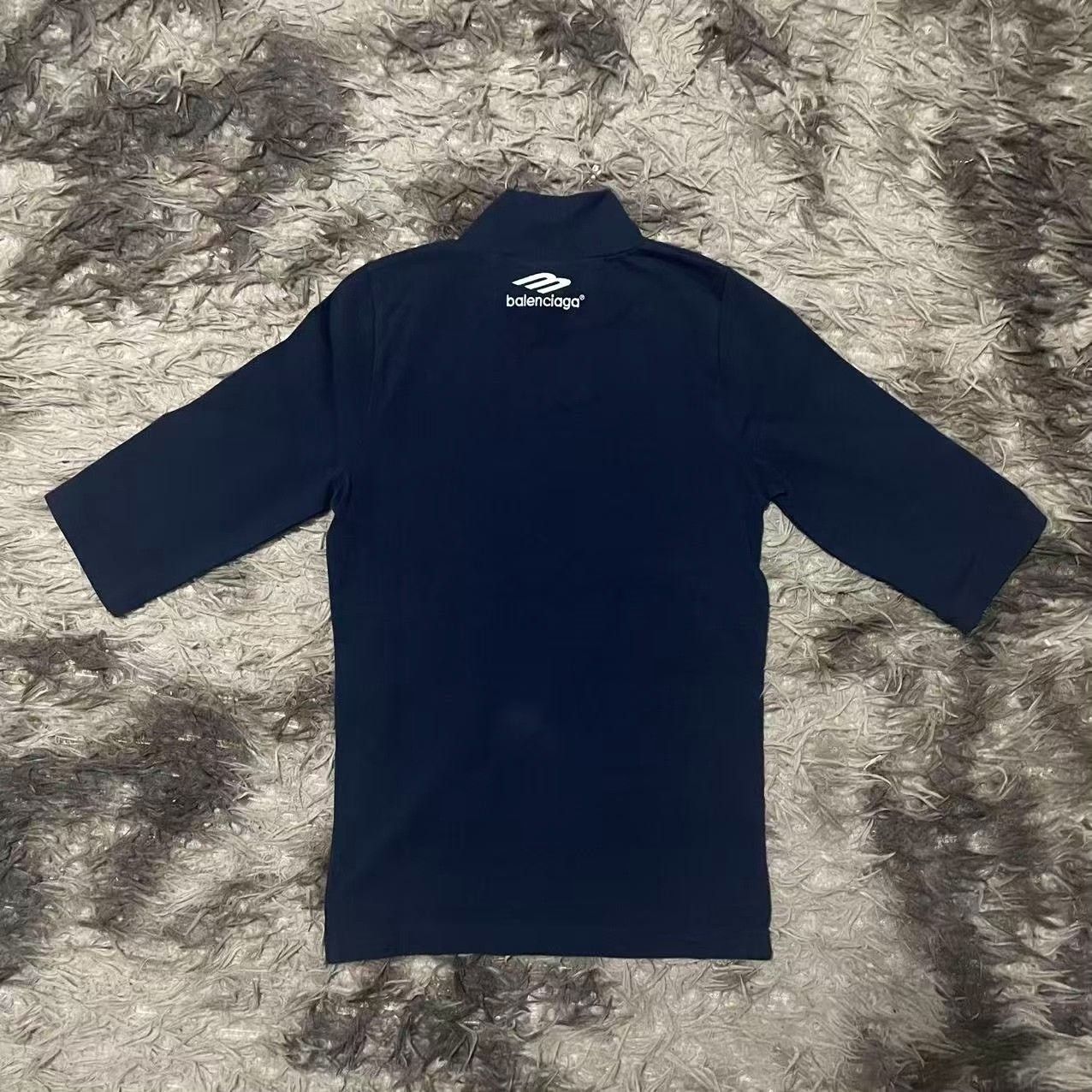 Balenciaga Navy High-Neck Slim Tee