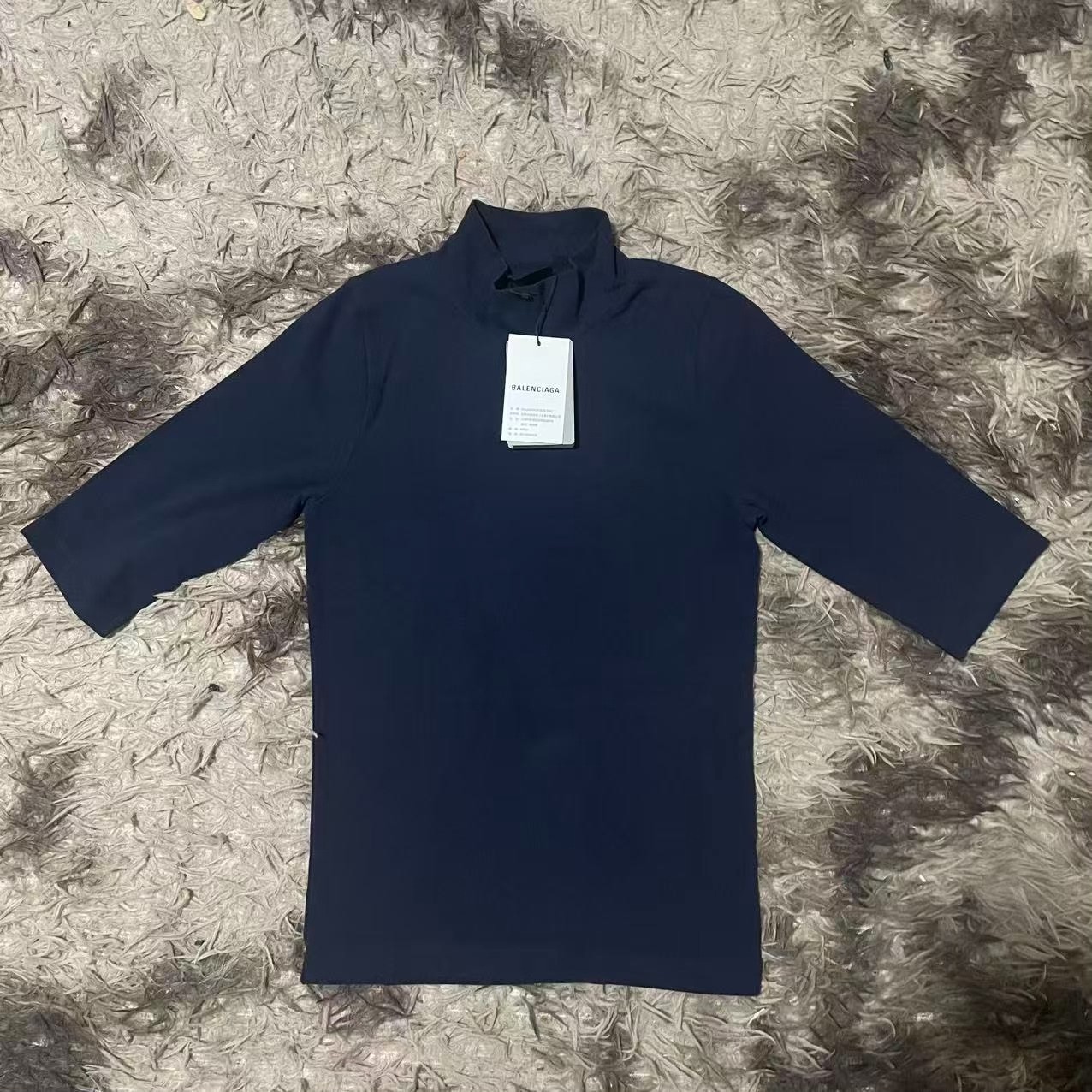Balenciaga Navy High-Neck Slim Tee — front