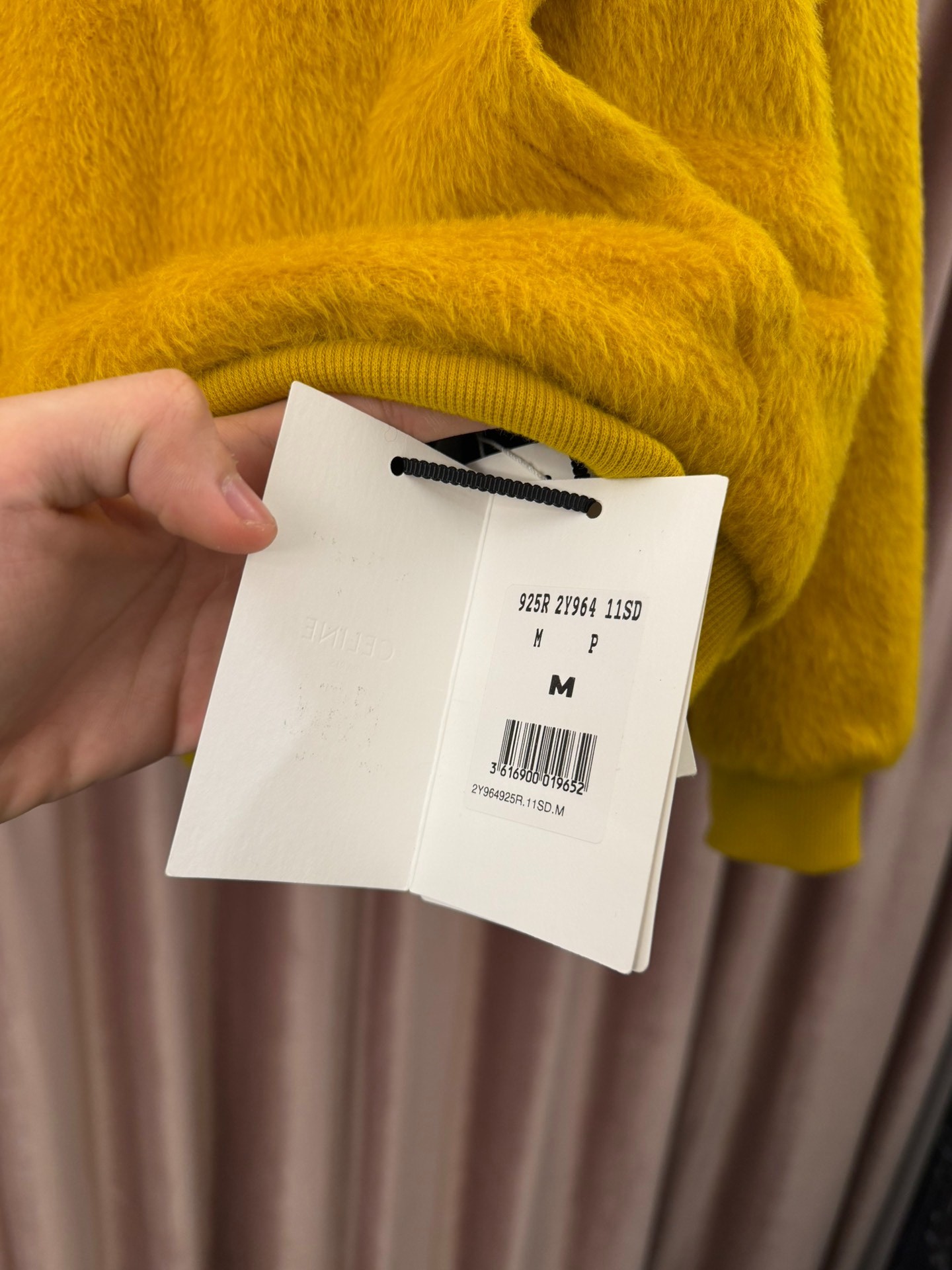 Celine Alpaca Wool Yellow Hoodie — label