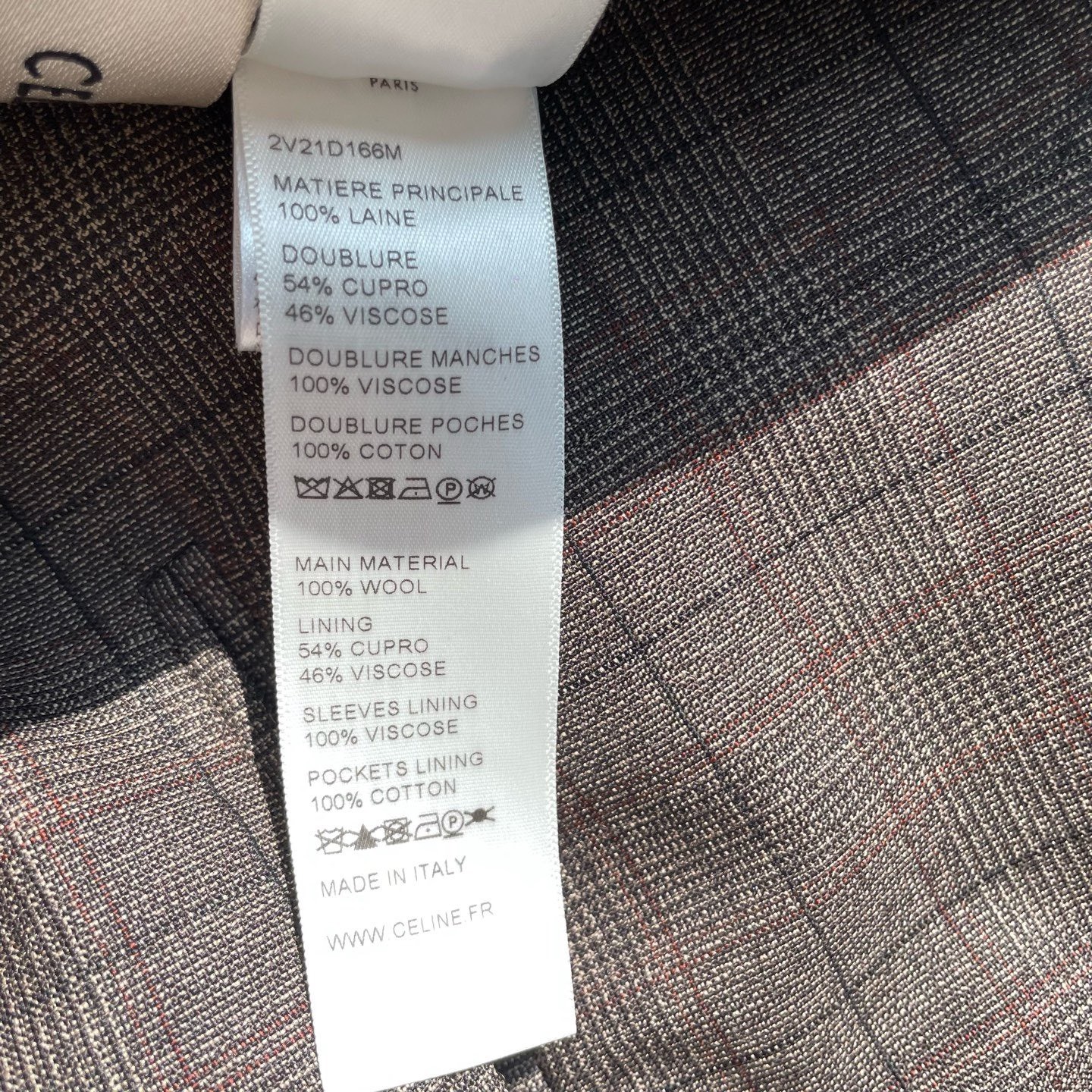 Celine Brown Plaid Double-Breasted Blazer — label