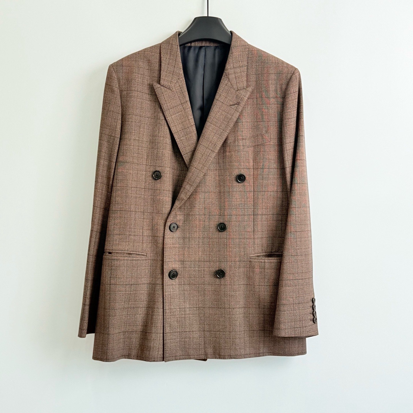 Celine Brown Plaid Double-Breasted Blazer