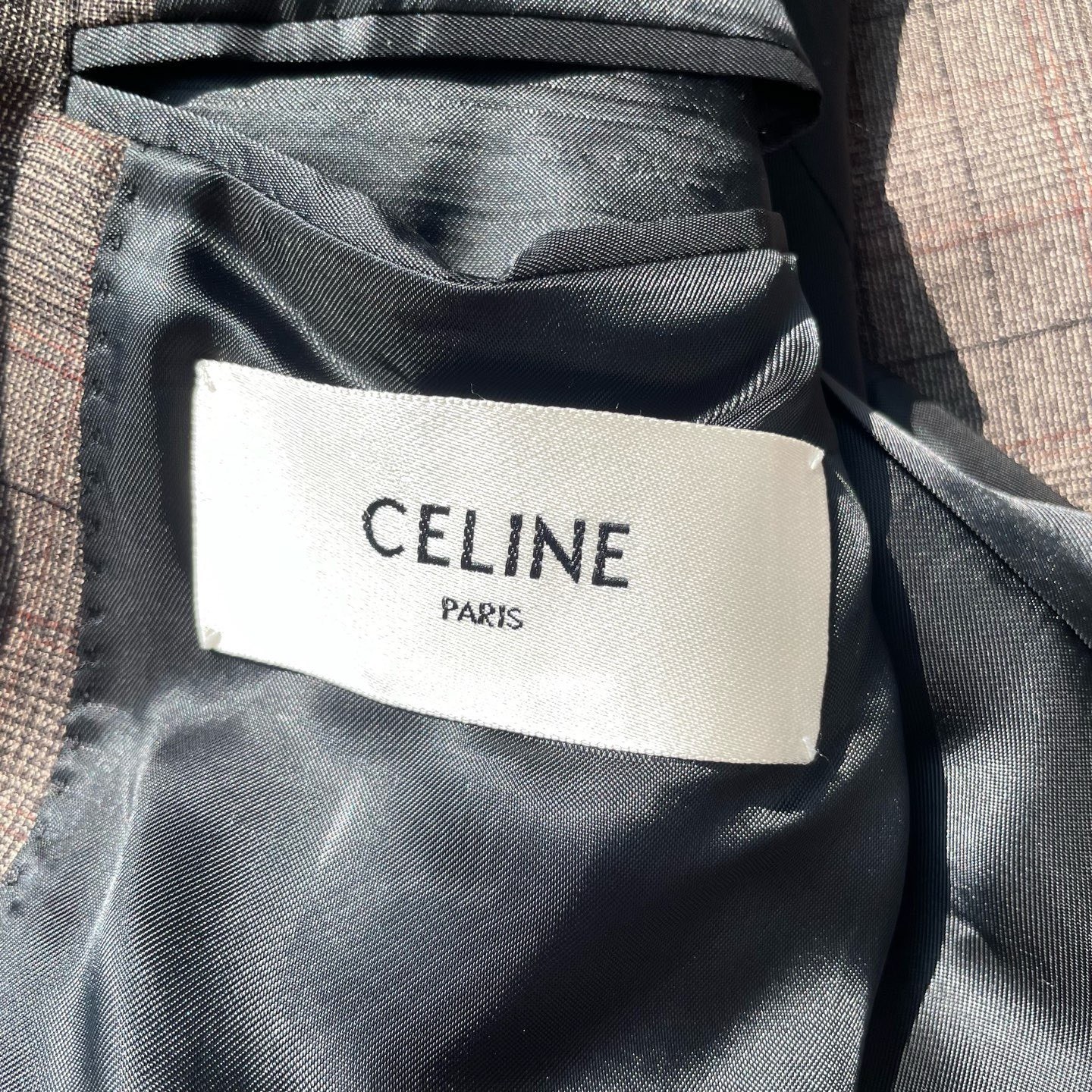 Celine Brown Plaid Double-Breasted Blazer — back