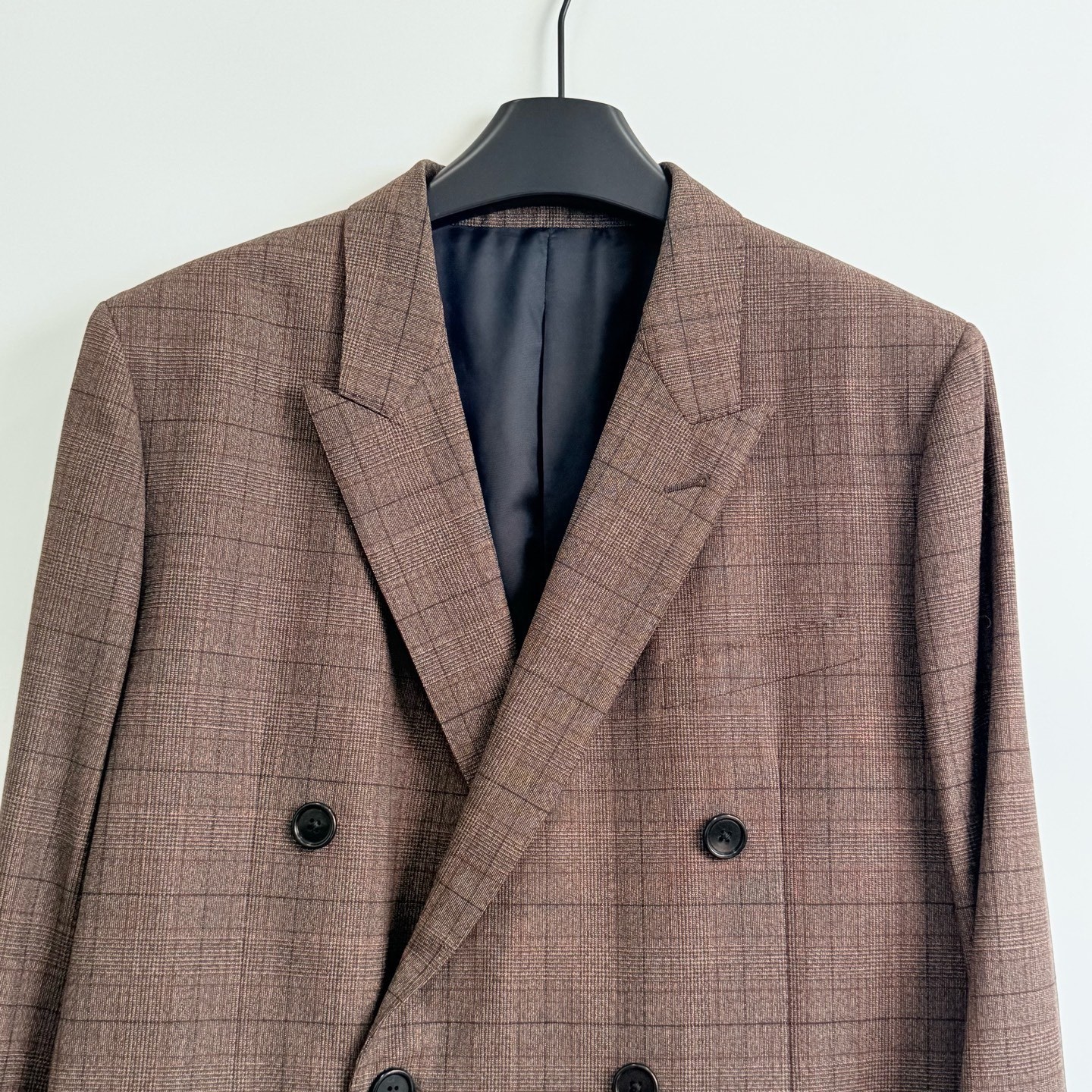 Celine Brown Plaid Double-Breasted Blazer — front