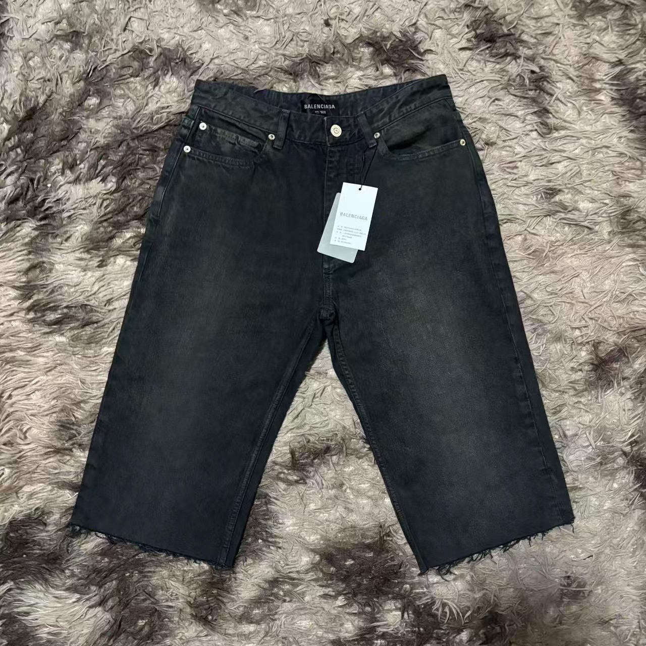 Balenciaga Black Distressed Denim Shorts