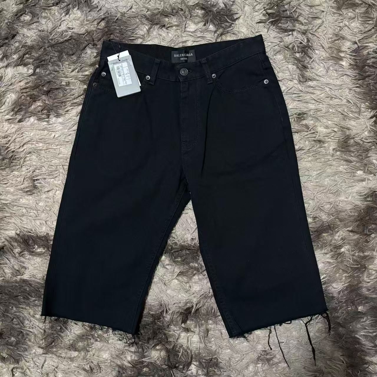 Balenciaga Black Frayed Denim Shorts