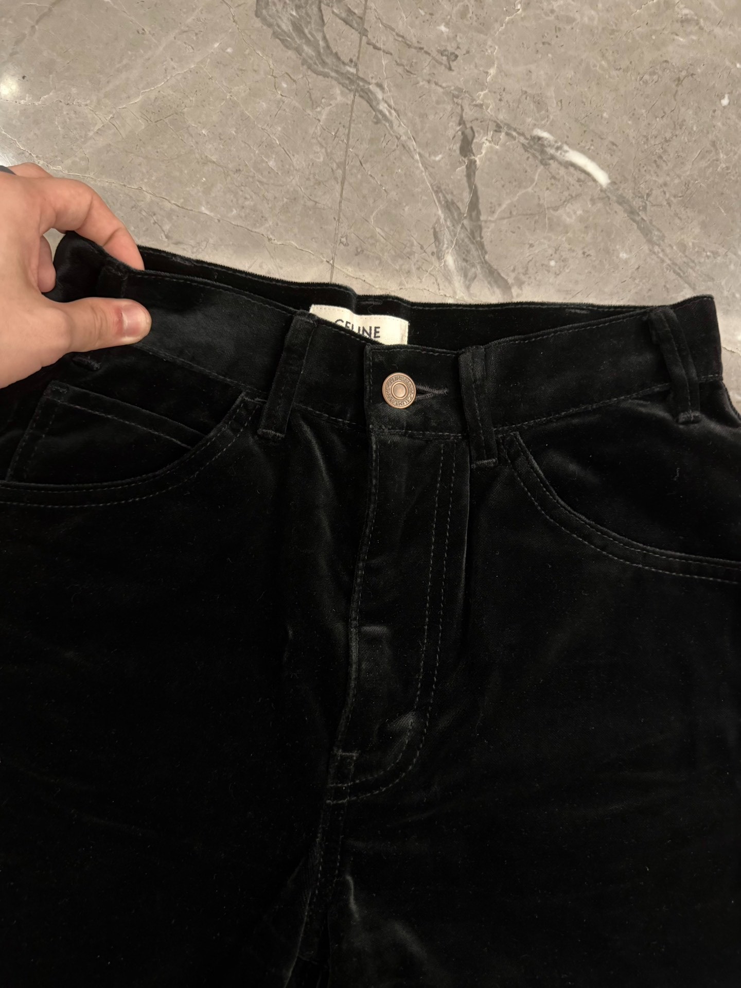 Celine Dylan Bootcut Black Velvet Pants — back