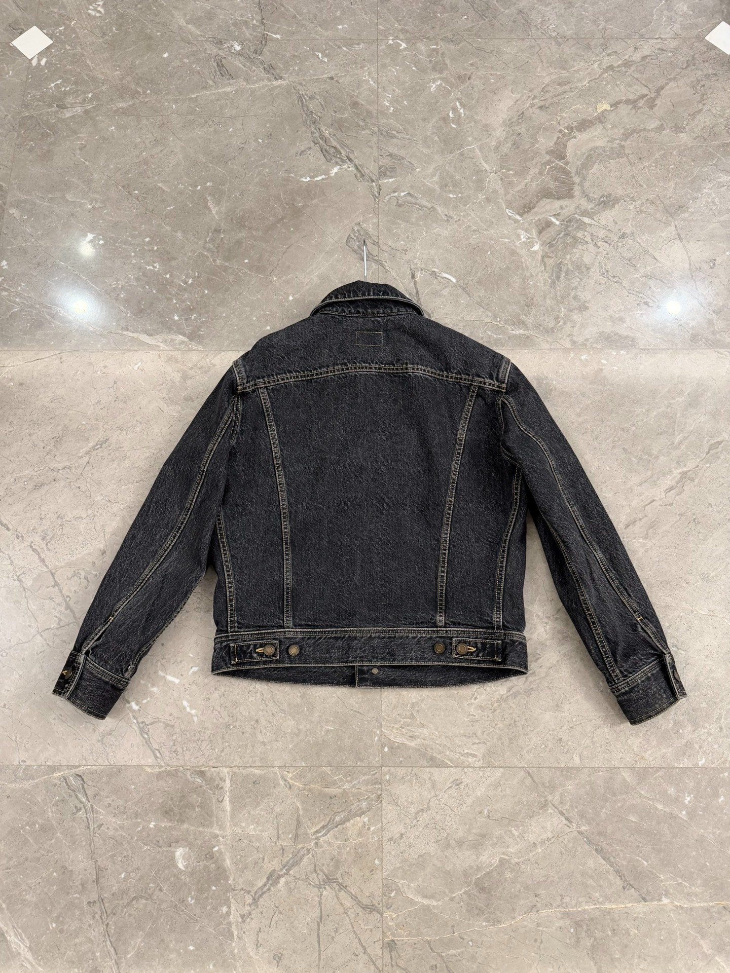 Saint Laurent Black Denim Yellow Stitch Jacket — detail