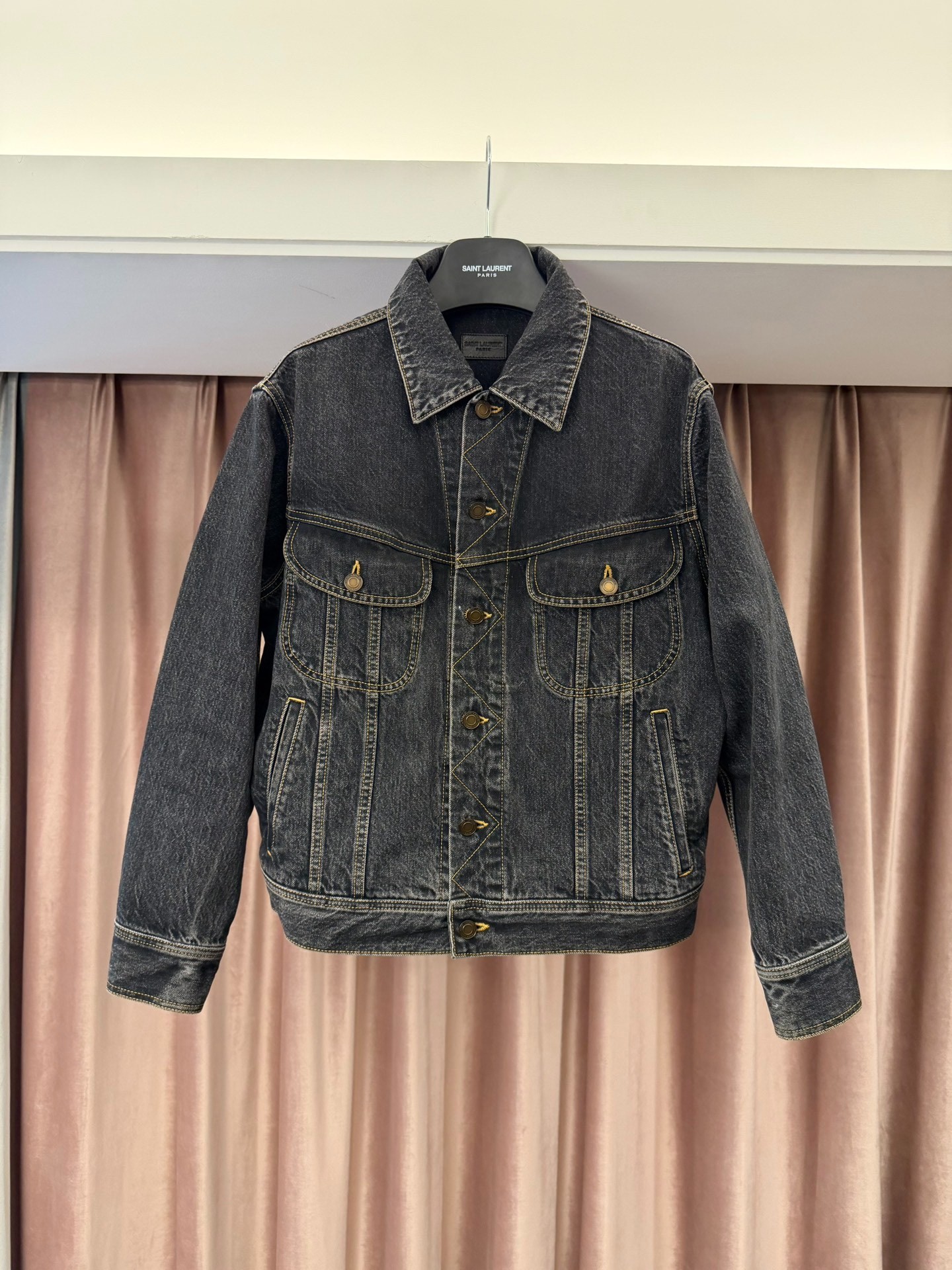Saint Laurent Black Denim Yellow Stitch Jacket