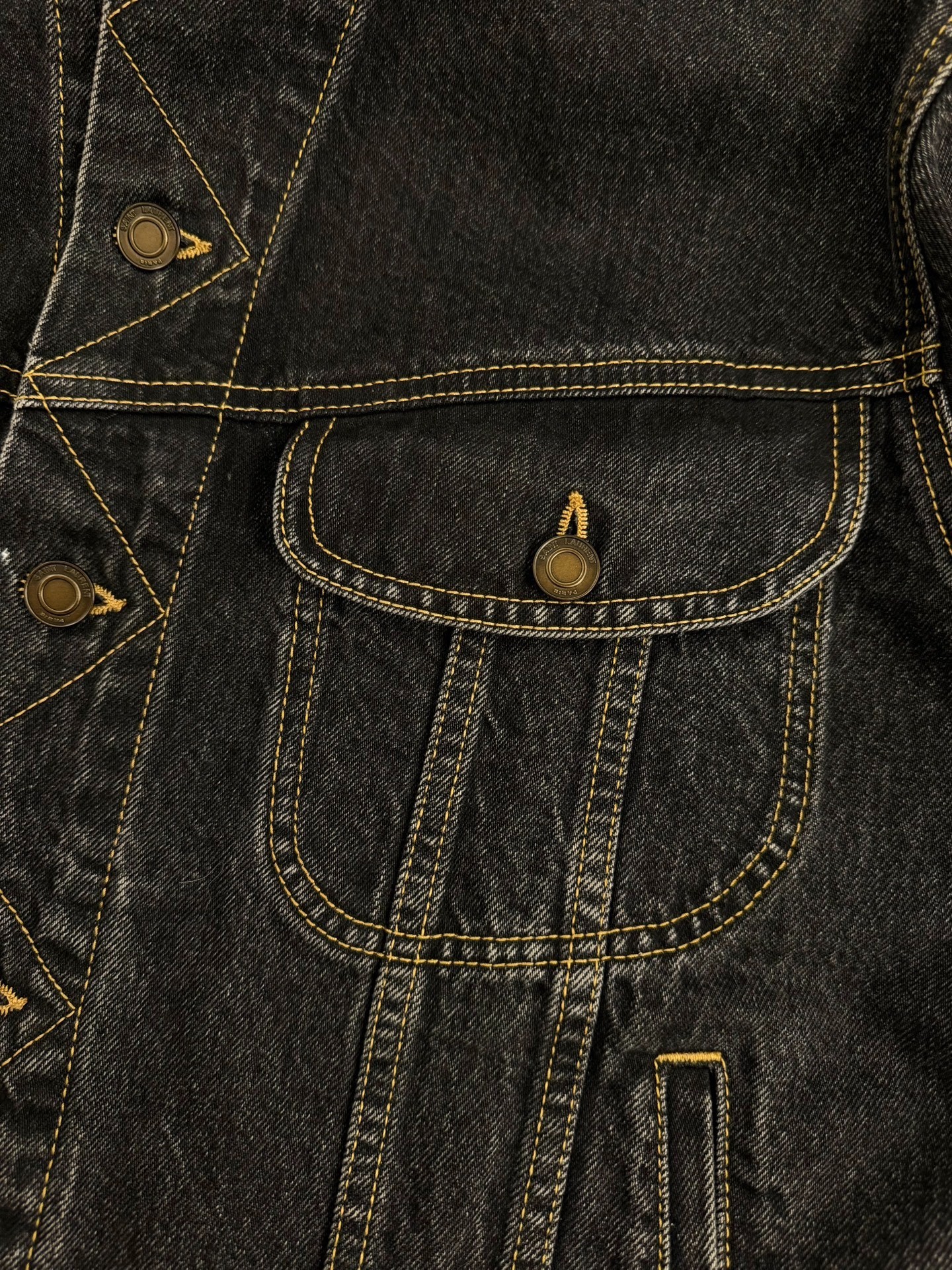 Saint Laurent Black Denim Yellow Stitch Jacket — back