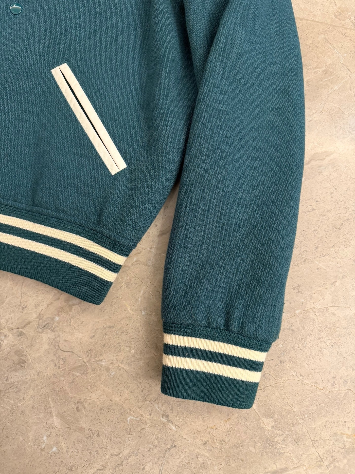 Saint Laurent Dark Green Baseball Jacket — back