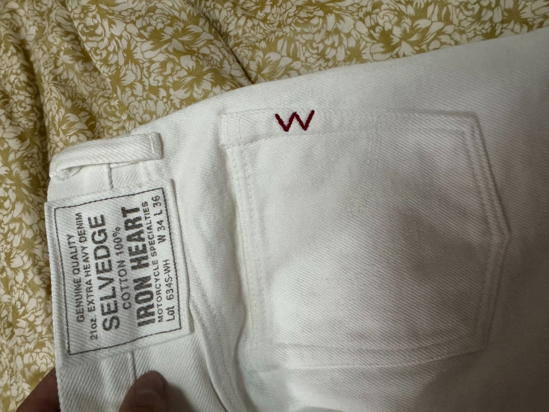 Iron Heart 634s-wh 21oz White Jeans — label