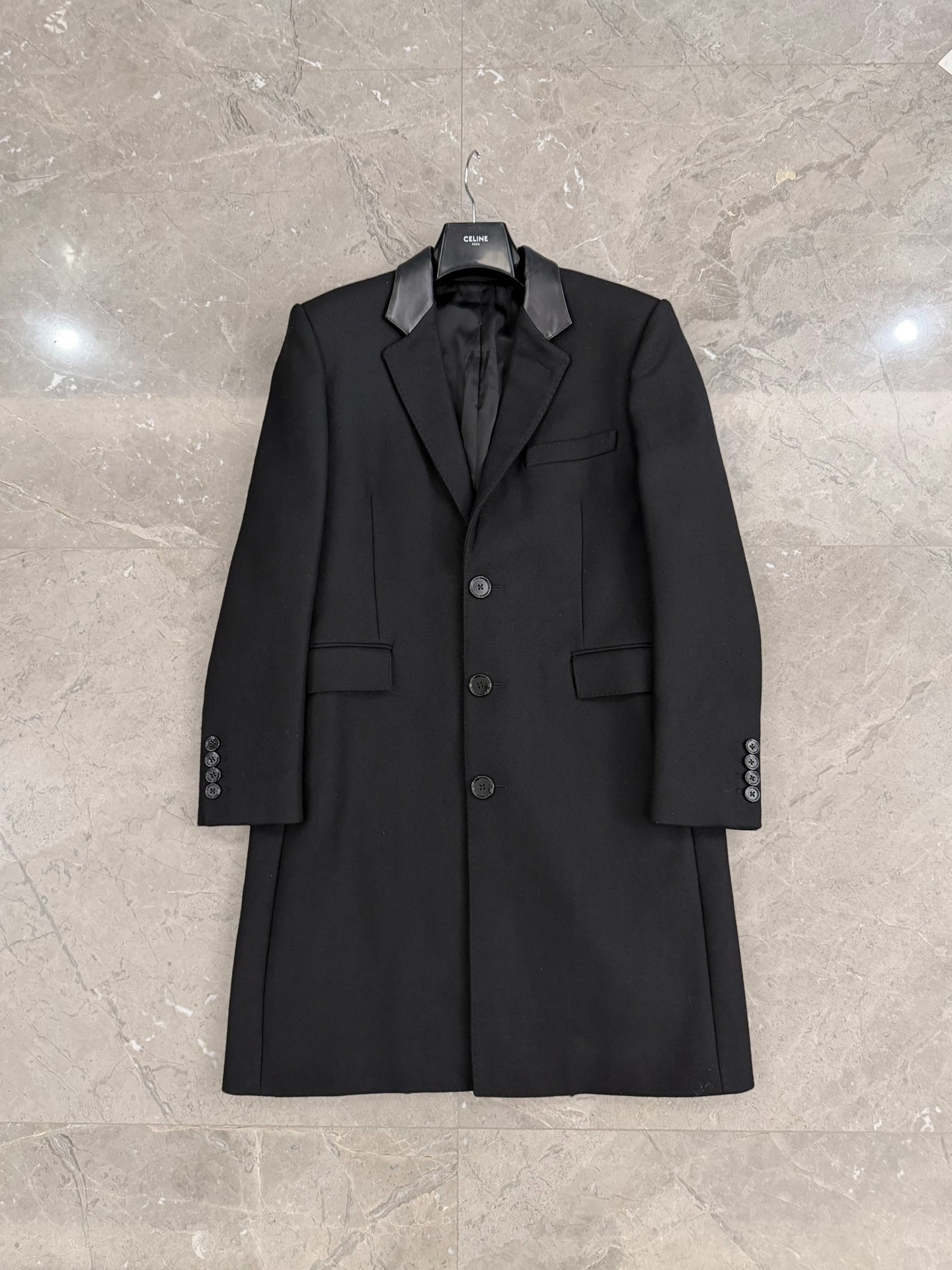 Celine Hedi Slimane 19FW Leather Collar Coat