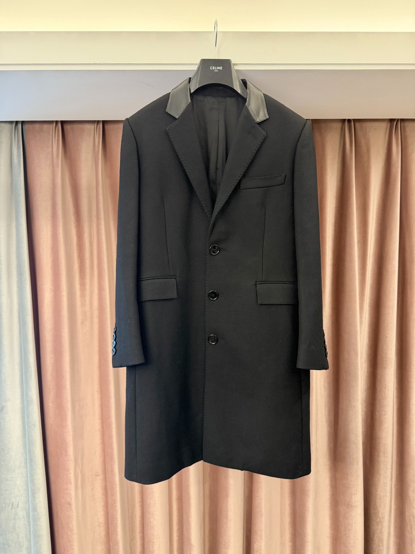 Celine Hedi Slimane 19FW Leather Collar Coat — front