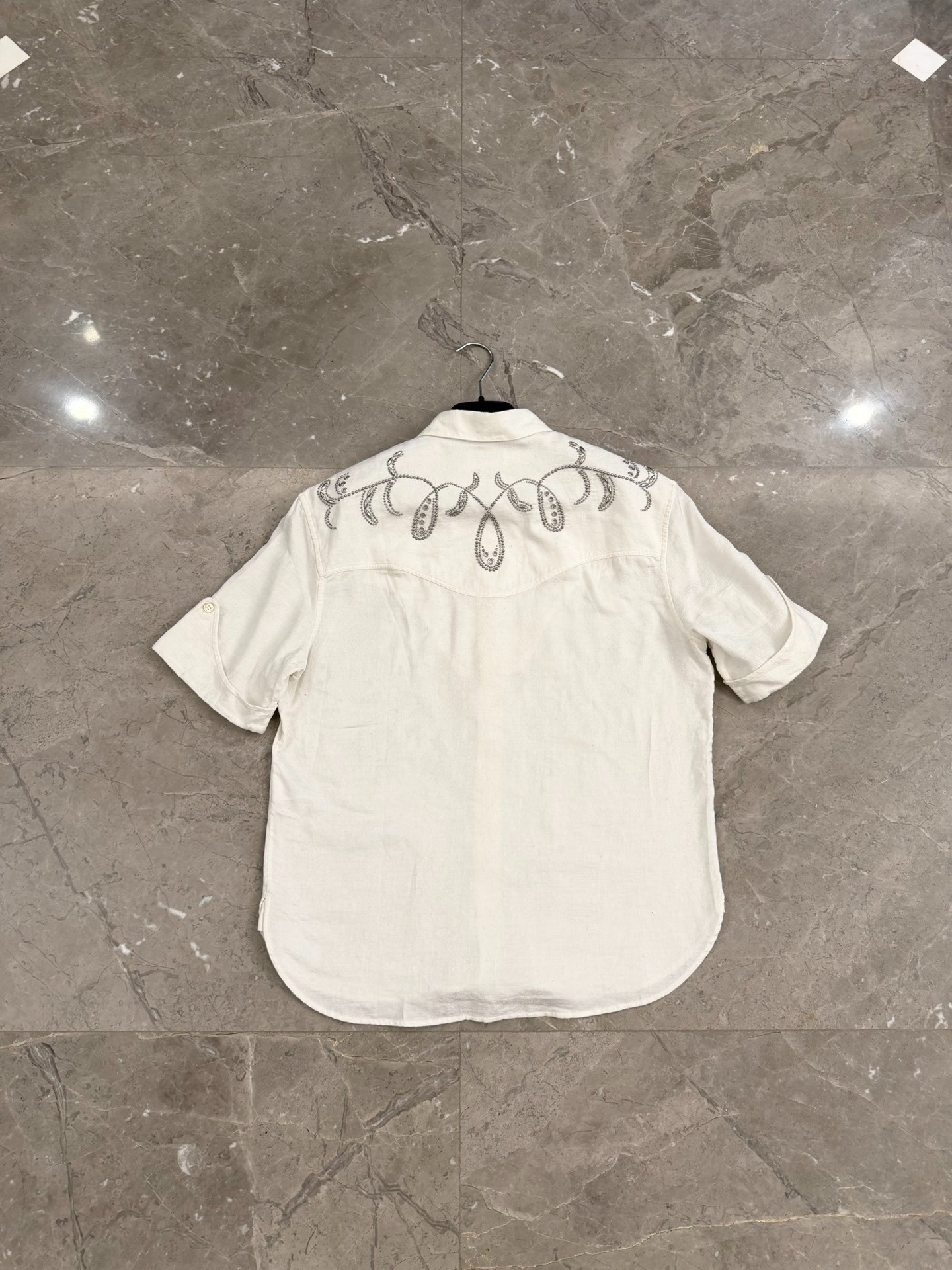 Saint Laurent White Embroidered Short-Sleeve Shirt — front