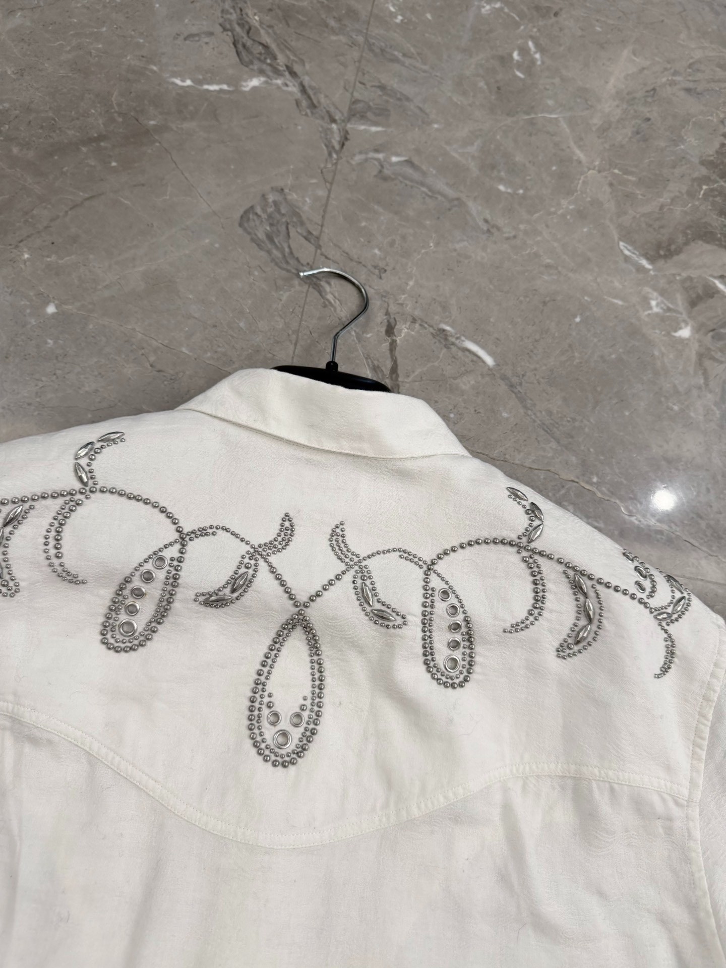 Saint Laurent White Embroidered Short-Sleeve Shirt — back