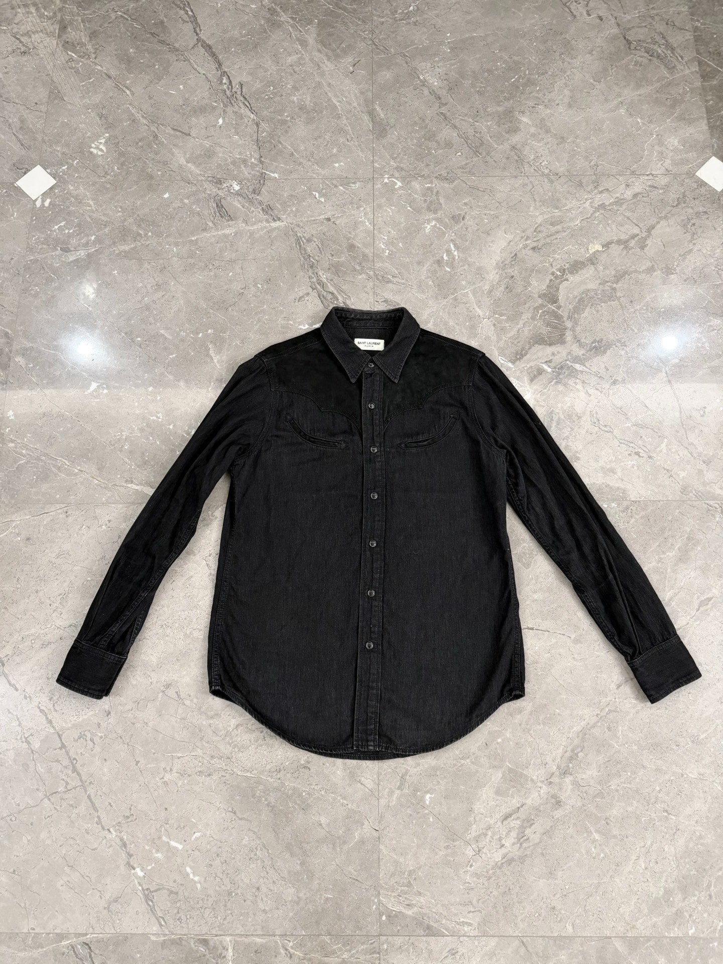 Saint Laurent Black Suede-Denim Western Shirt