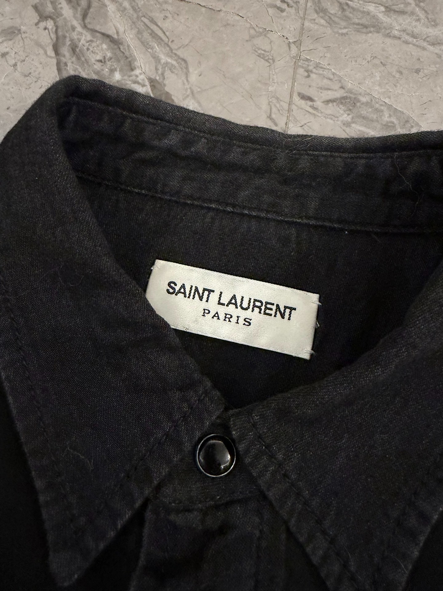 Saint Laurent Black Suede-Denim Western Shirt — label