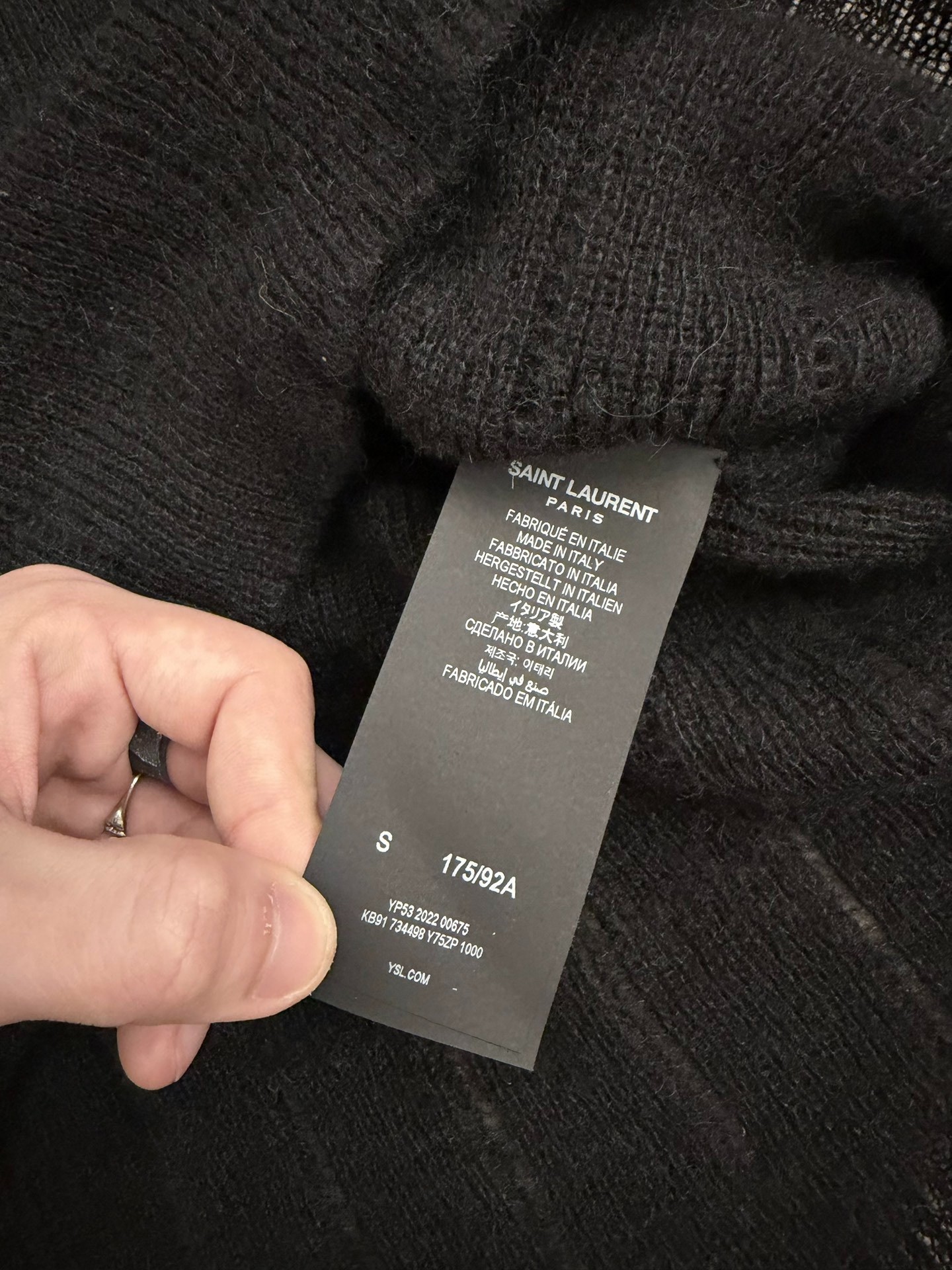Saint Laurent Textured Black Cashmere Sweater — label