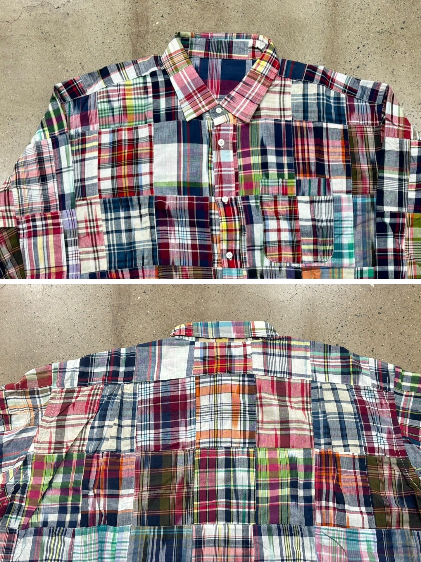 Beams Patchwork Madras Plaid Shirt — label