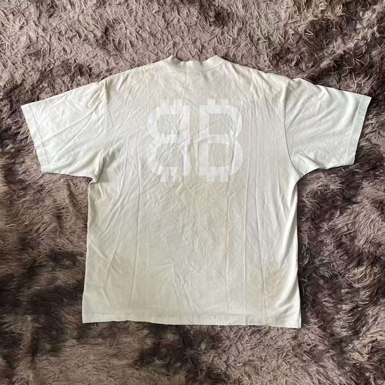 Balenciaga 23SS Distressed Beige Tee — front