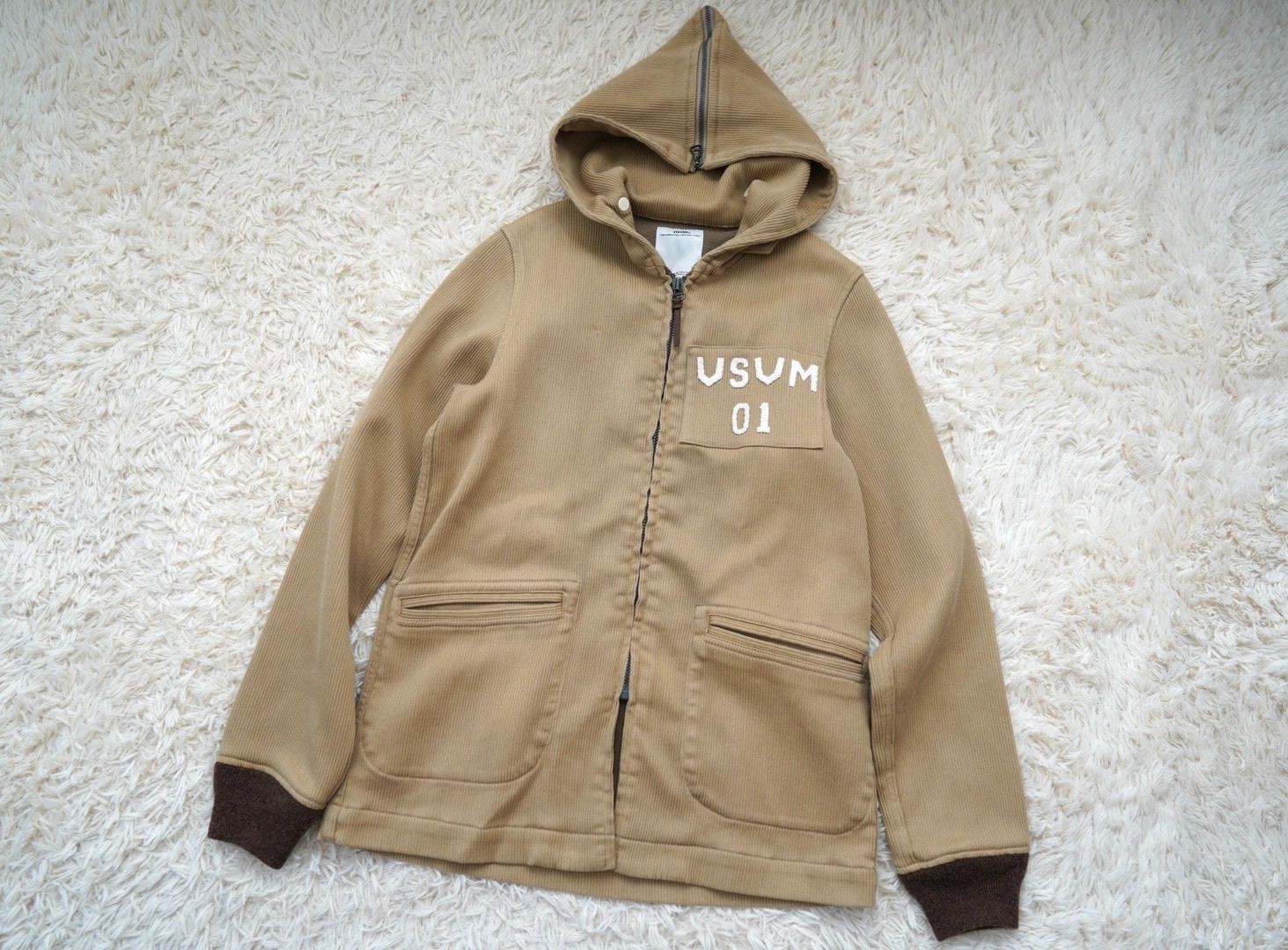 Visvim Beige Hooded Zip-Up Coat