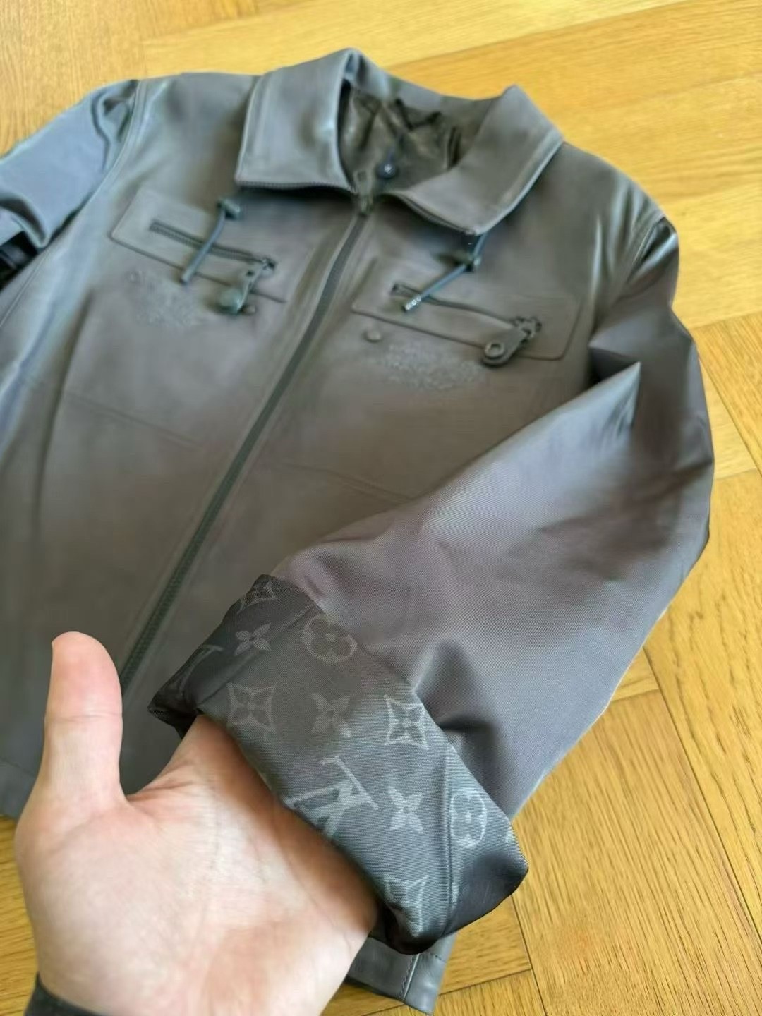 Louis Vuitton Gray Leather Jacket with Embroidery — back